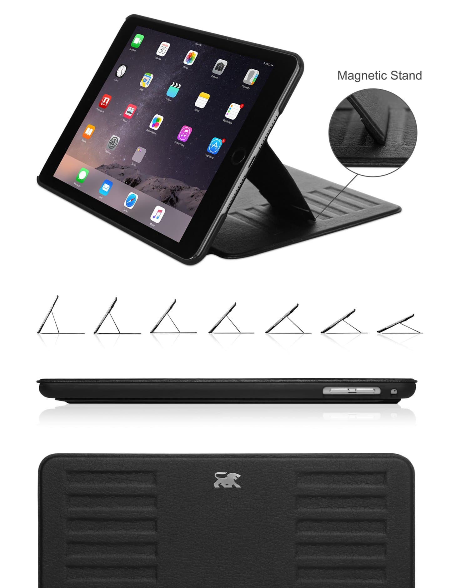 iPad mini 4 Case Prodigy Exec - Luxury iPad Cover - Magnetic Kickstand - Black - (Back of iPad Model #'s A1538, A1550)