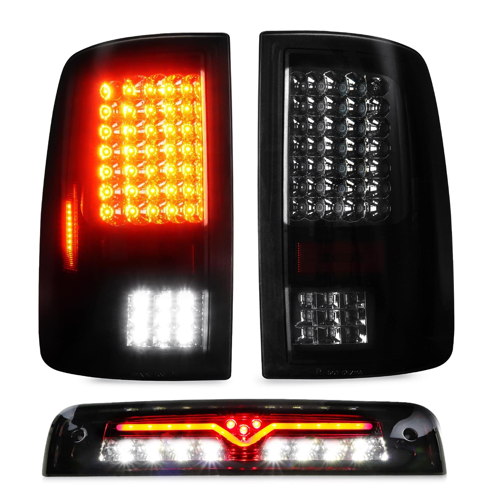 Tresound Tail Light + 3rd Brake Light for Dodge Ram 1500 2009-2010, Ram 2500 3500 2010, Ram 1500 2500 3500 2011-2018, NOT Compatible w/Original LED version, only fit Factory Halogen Model