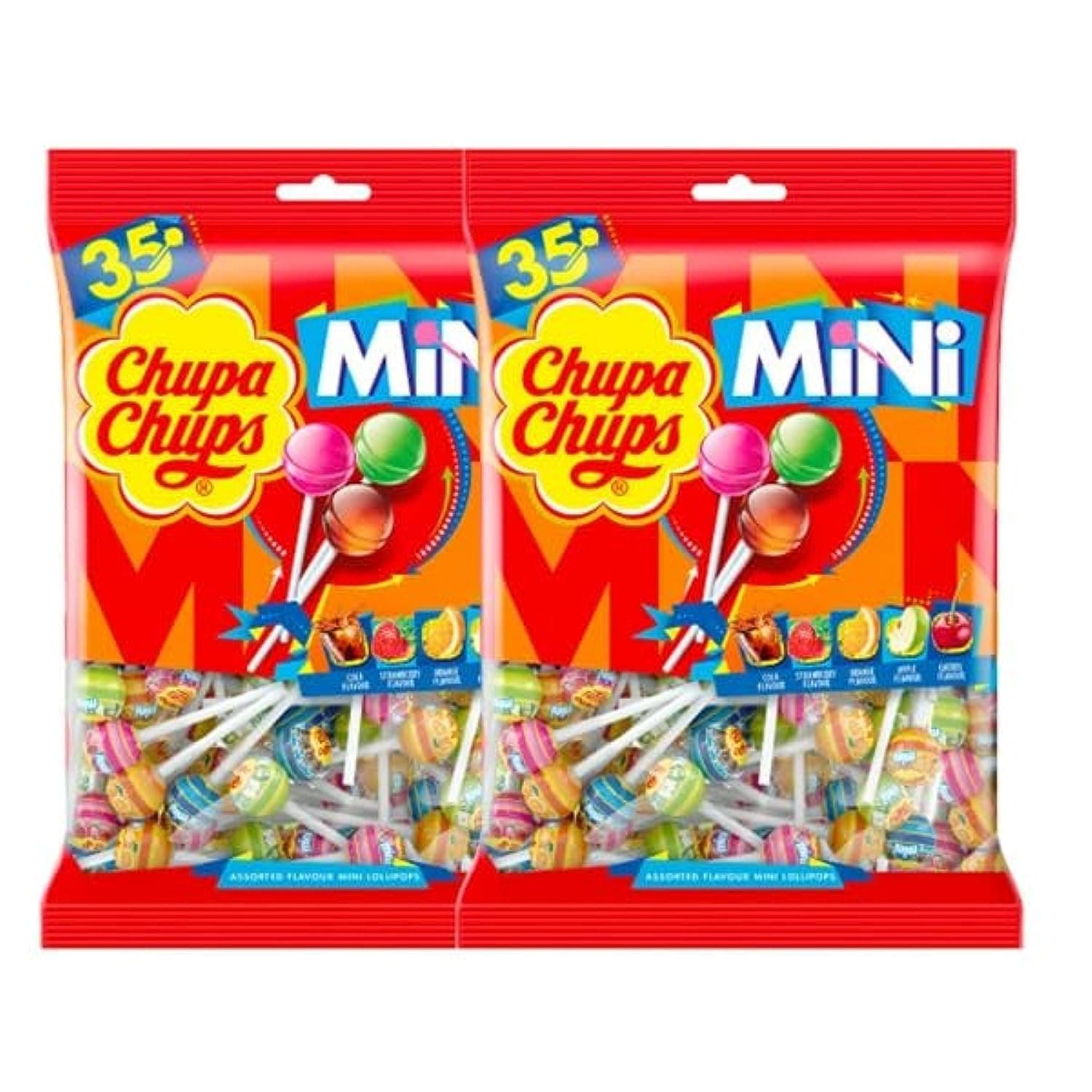 Chupa Chups Mini Assorted Flavour Lollipops Bag, 2 x 210 g