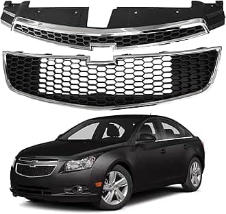 2PCS Front Bumper Grille Upper And Lower Grill Black With Chrome For 2011 2012 2013 2014 Chevrolet Chevy Cruze