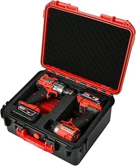 Case for Milwaukee M18 Drill & Driver: Storage Carrying Bag Tool Box for Milwaukee Tools, Waterproof Hard Case for Milwaukee Cordless Hammer Drill/Impact Driver/Battery/Charger (Red/Black Case Only)