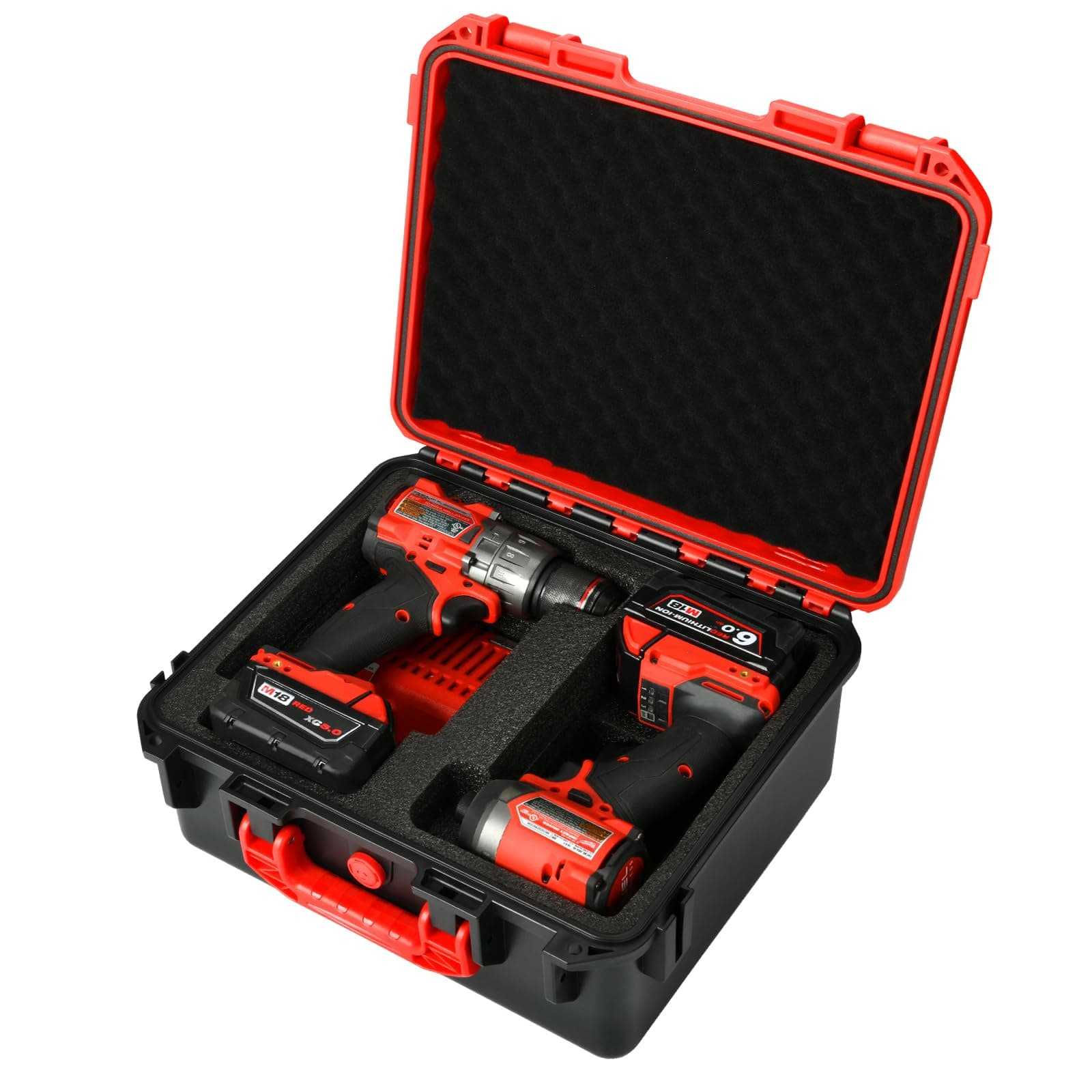 Tool Case for Milwaukee M18 Impact Drill Driver Combo Kit - Tool Box for Milwaukee Power Drill & Impact Set - Battery & Charger (Case Only) (Red & Black)