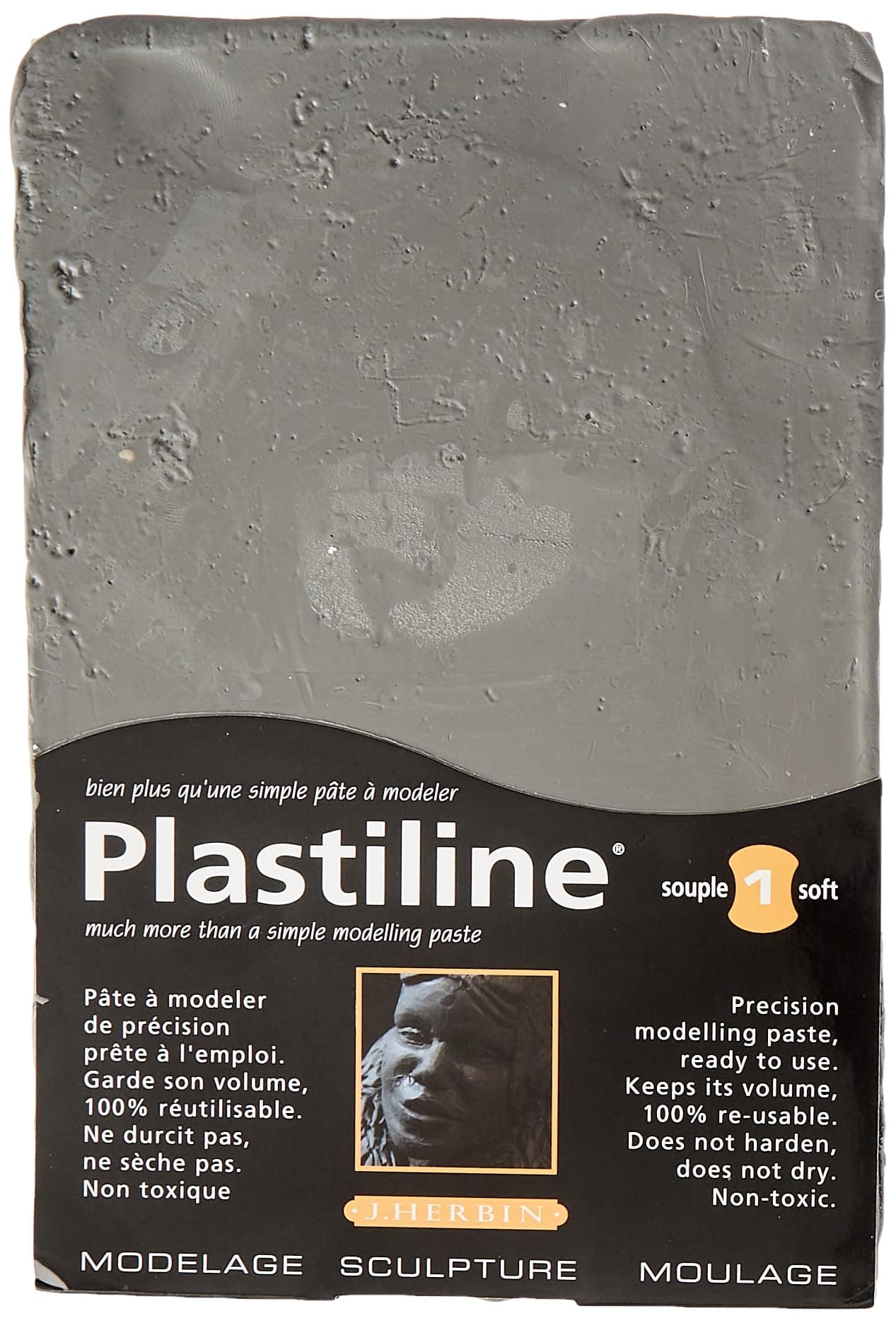 Herbin Plastiline - Ref 7740T - 750g Plate of Plastiline - Suitable for Modelling, Moulding & Sculpting - Never Air Dries, Reusable - Hardness 1 (Soft) - Grey