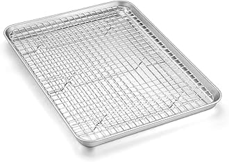 Baking Sheet with Wire Rack Set (1 Pan+1 Rack), Homikit 16" x 12" Stainless Steel Cookie Bacon Pan for Oven, Nonstick Jelly Roll Pan Baking Tray with Grid Cooling Rack for Cook Roast, Dishwasher Safe