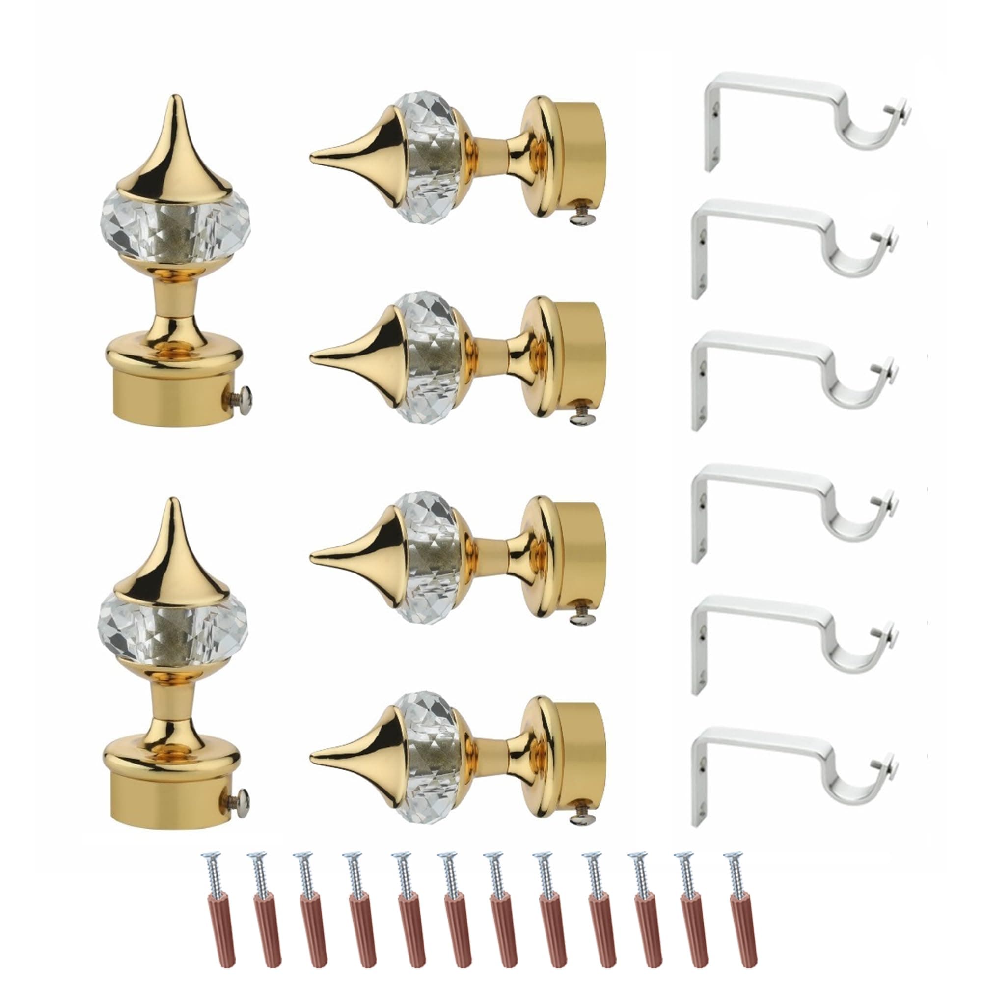 GLOXY ENTERPRISE Aluminum Single Diamond Curtain Brackets Parda Holders with Support Fittings 1 Inch Rod Pocket Finials Designer Door and Window (Golden 3 Pair)