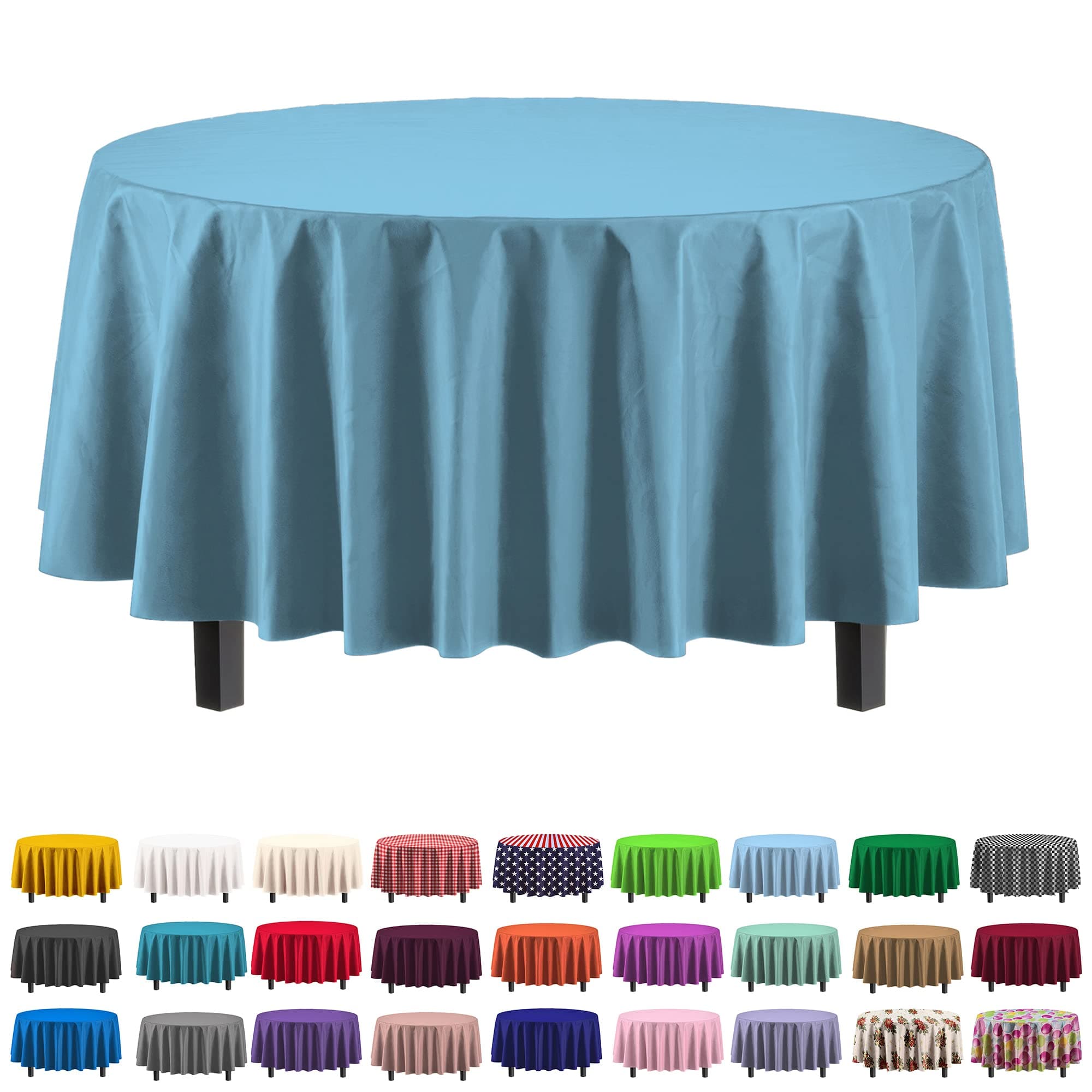 Exquisite 12-Pack Premium Plastic Tablecloth 84in. Round Table Cover - Sky Blue