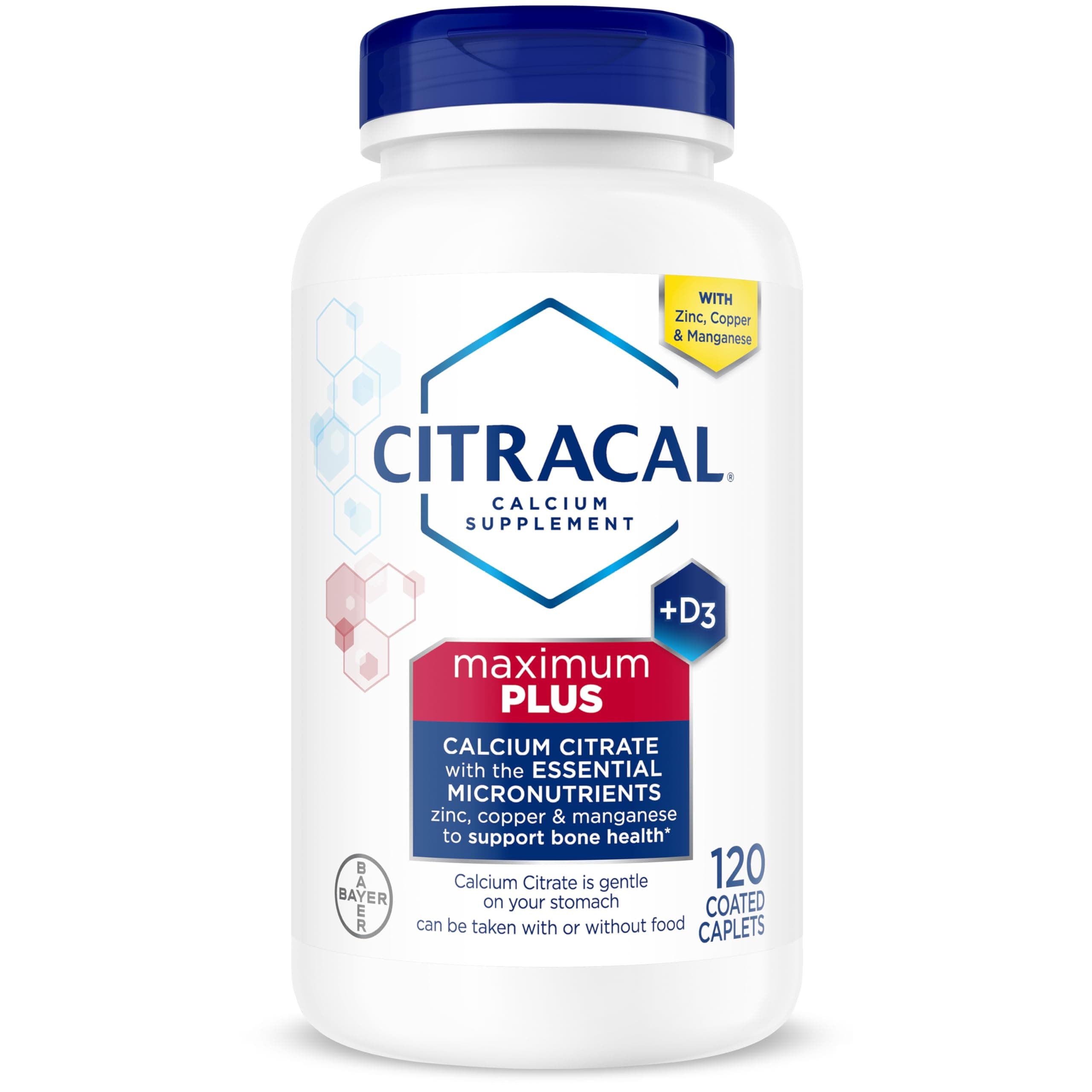 Citracal Maximum Plus, Highly Soluble, Easily Digested, 650 mg Calcium Citrate With 1000 IU Vitamin D3, Bone Health Supplement for Adults, Caplets, 120 Count