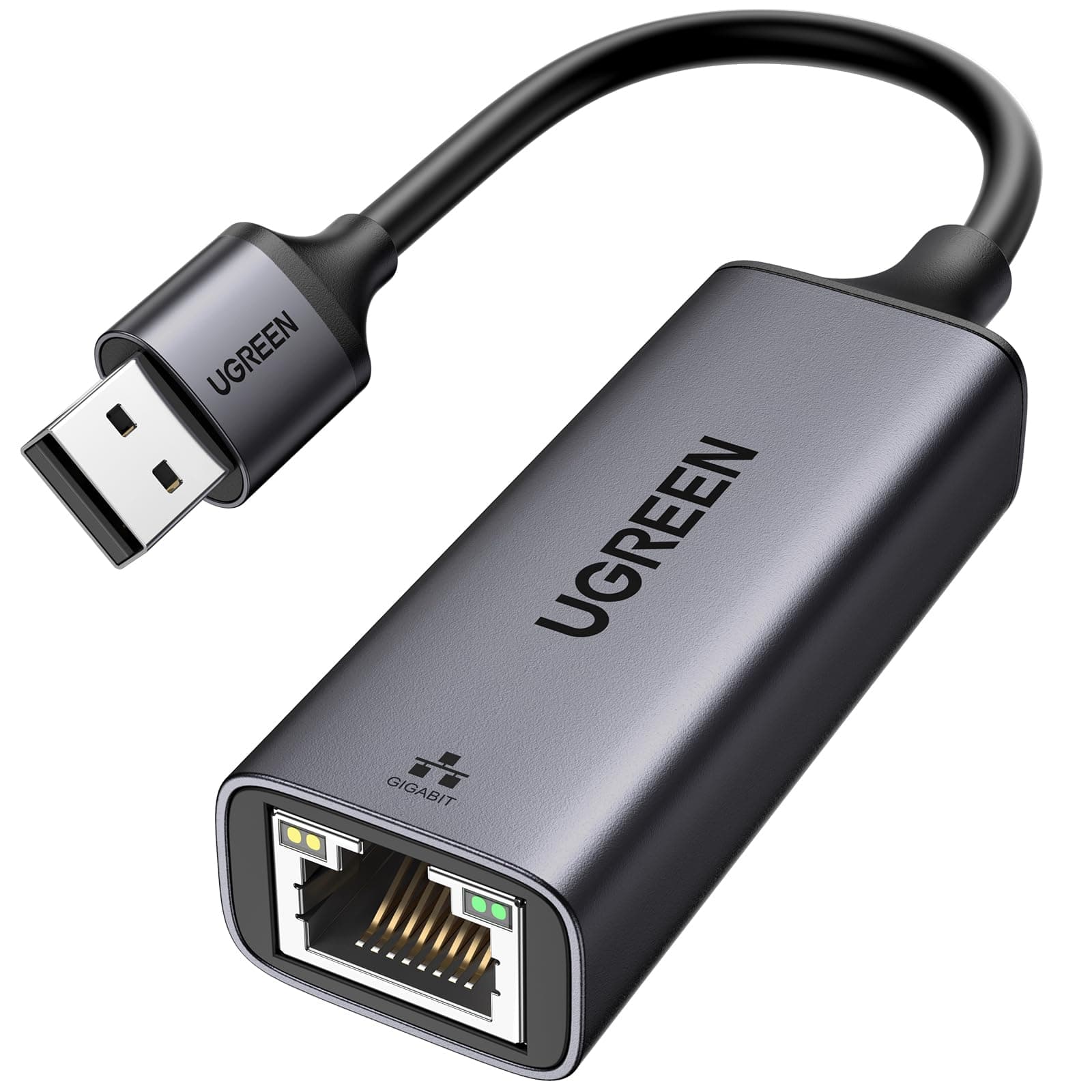 UGREEN USB LAN Adapter, 1000Mbps High Speed Switch, Wired LAN, USB 3.0 to RJ45, Supports Windows/Mac OS, Gigabit Ethernet, Aluminum Case, for Gaming, Network Conferencing, Black