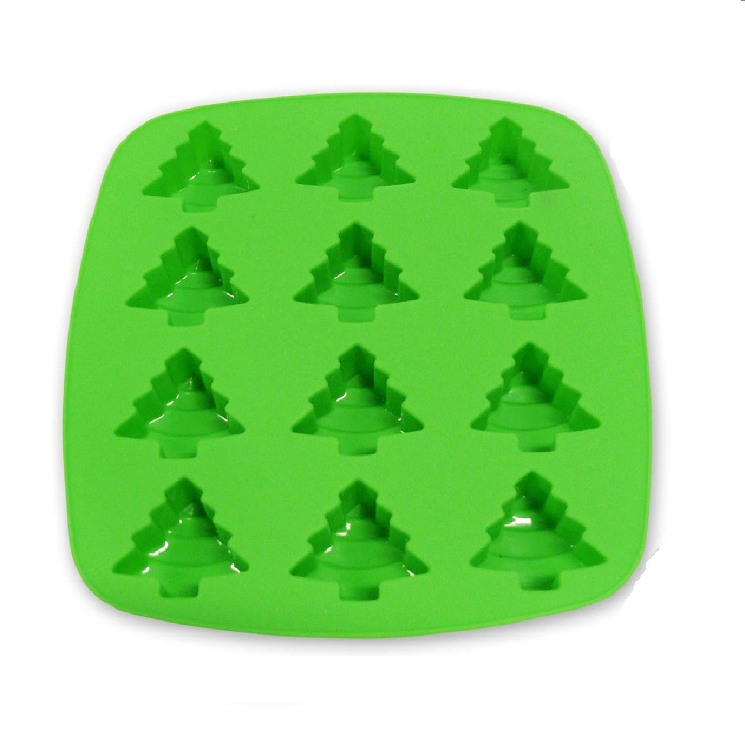 Kitchen Haven Silicone Christmas Candy Molds and Ice Cube Tray Tree Shaped, 12-cavity, Green