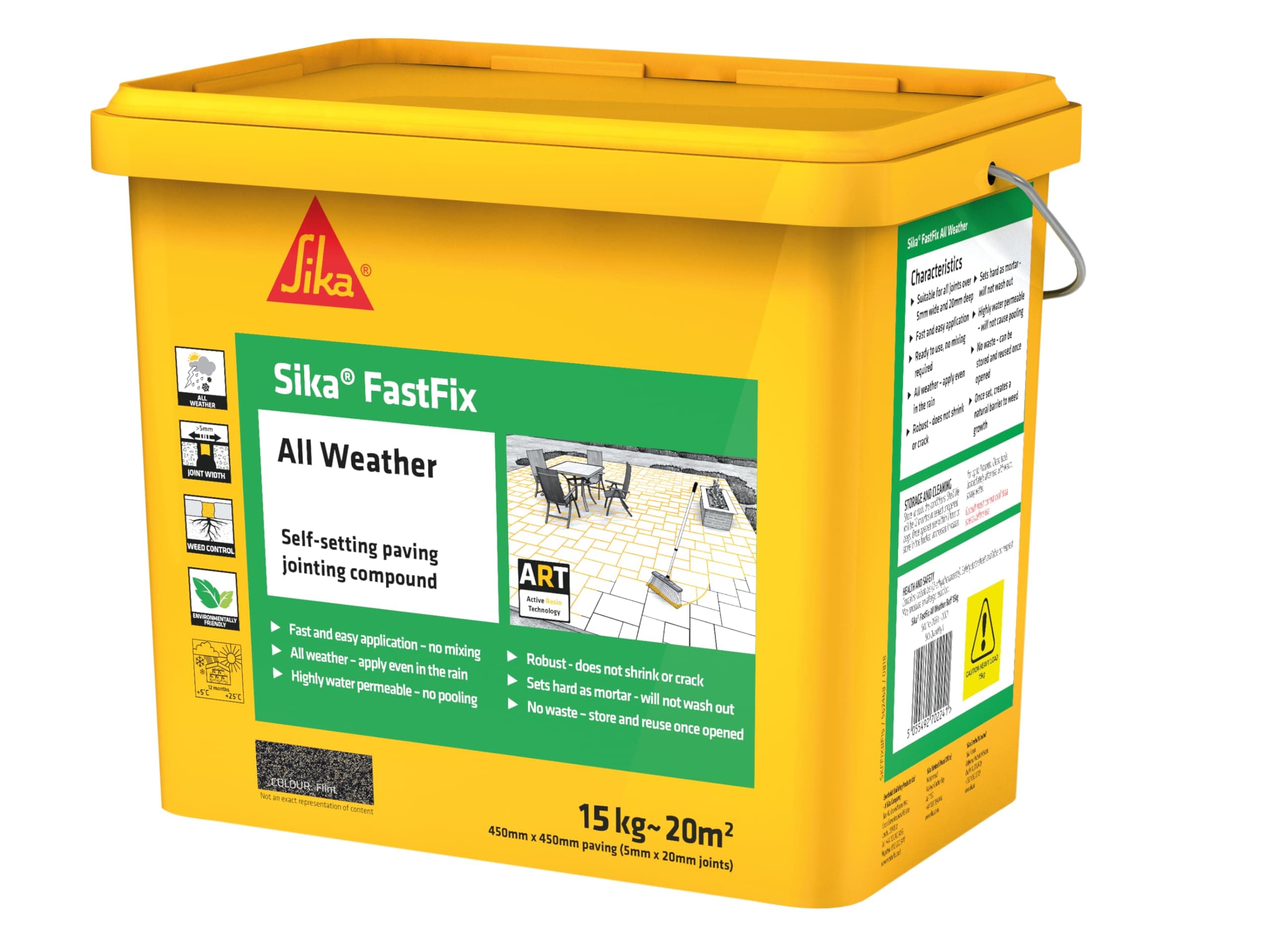 Sika – FastFix All Weather Self-Setting Paving Jointing Compound – Ready to Use – No Mixing Required – Flint – 15kg – 18 sq. m