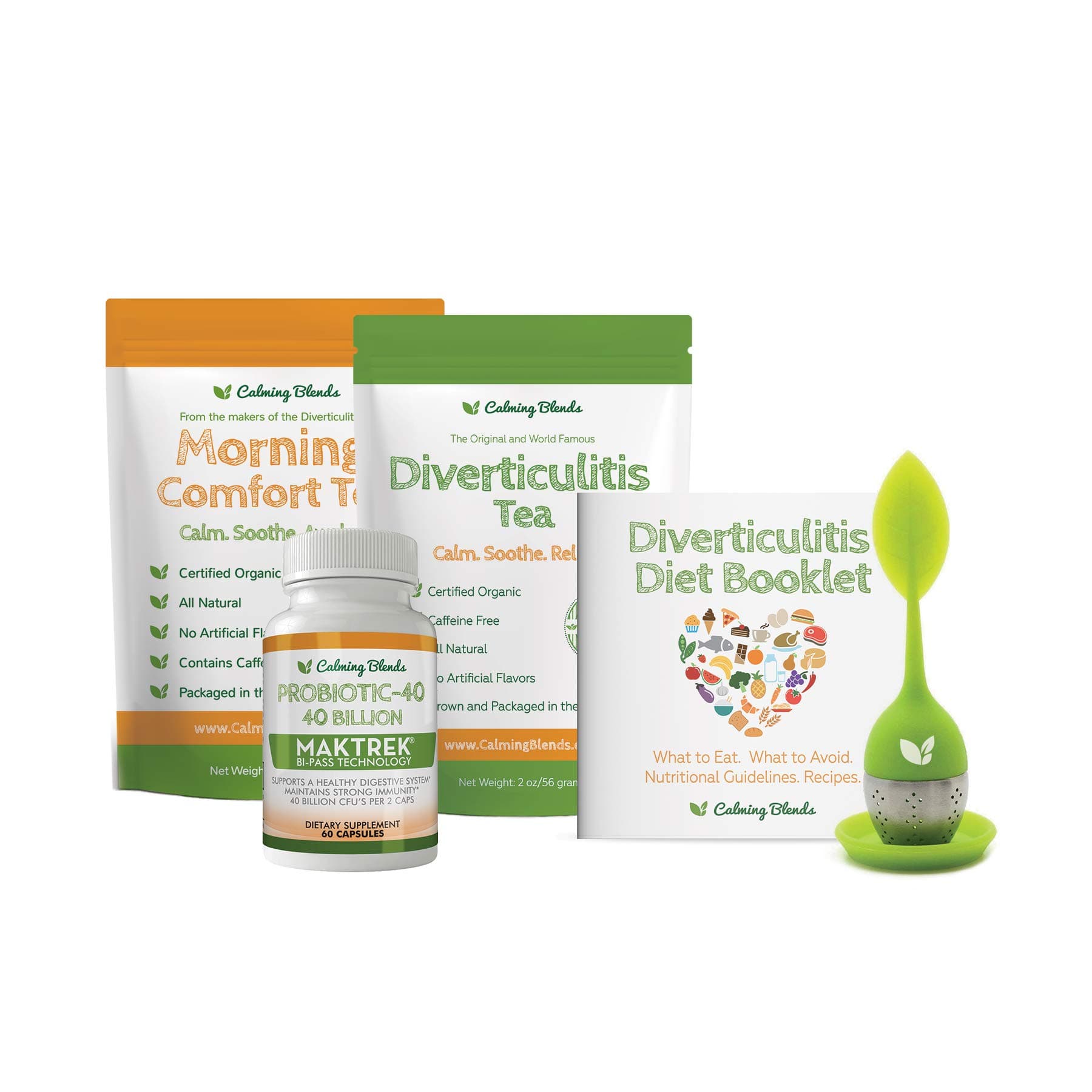 Tea Bundle Pack | Diverticulitis, Morning Comfort Tea, Probiotic Infuser | Supports Complete Digestive Health