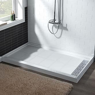 WOODBRIDGE 60"L x 34" W x 4"H Shower Base,Right Drain,Non-Slip Single Threshold Shower Pan, Solid Surface with Chrome Linear Drain Cover