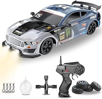 Liberty ImportsRC Drift Car 1/16 2.4GHz 4WD Remote Control Sport Racing On-Road Vehicle with LED Light, Batteries and Drift Tires (Silver)