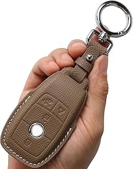 Genuine Leather Smart Key Fob Cover, Keychain Shell Compatible for Mercedes-Benz A, C, E, S, CLA, CLS, GLA, GLB, GLC, GLE, GLS, G Class 2017-2022 (4-Button,(Khaki)