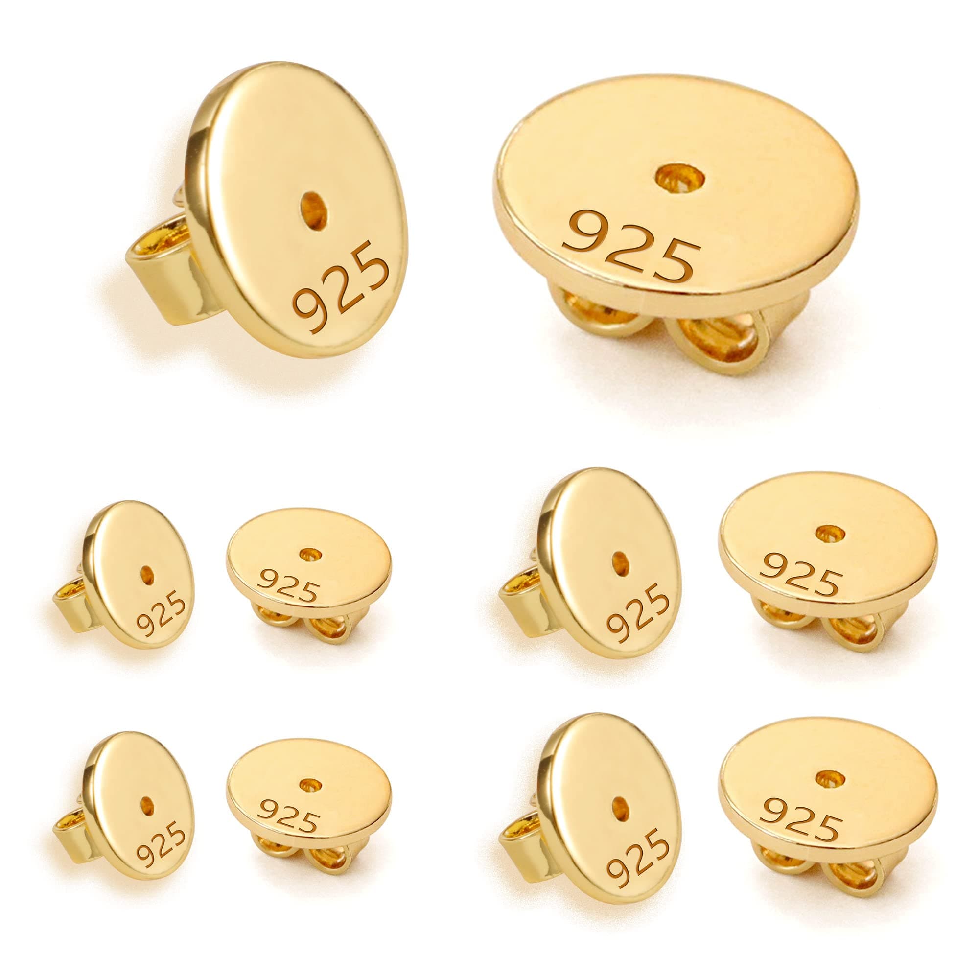 Gold Earring Backs, 4Pairs 925 Sterling Silver Earring Backs Replacements for Earrings Studs Posts 14K Gold Pierced Secure Studs Backings Safety Locking Butterfly Earrring Stoppers Women Girls
