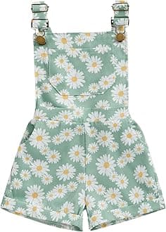 ZZLBUF Toddler Baby Girl Overalls Romper Outfit Kids Ruffle Sleeve Tops T-Shirt + Floral Suspender Pocket Shorts Clothes Set