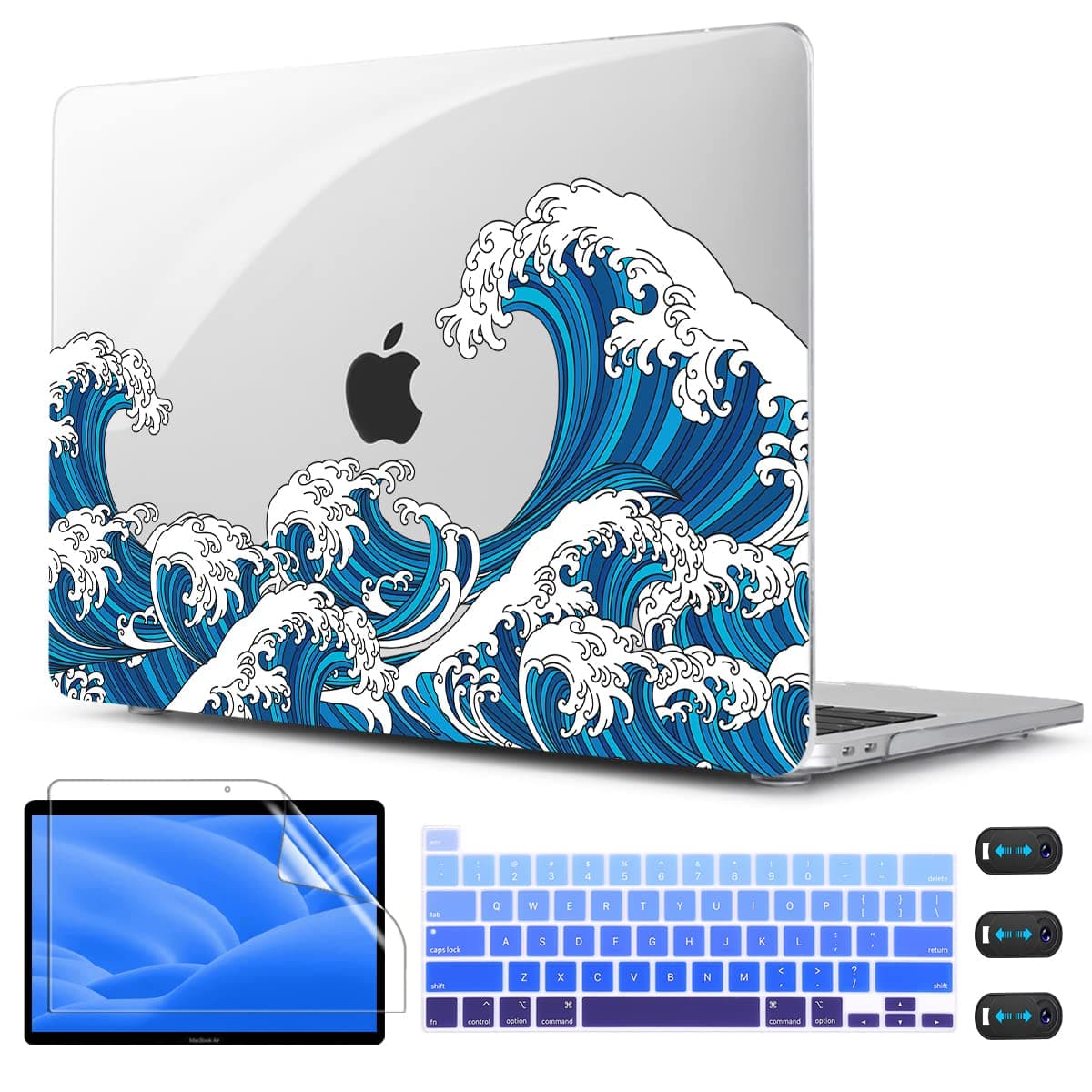 CISSOOK Wave Case for MacBook Pro 13 inch Case 2025-2020 Release, Ocean Hard Shell Cover for MacBook Pro 13 with Touch Bar M2 Chip A2338 M1 A2251 A2289 with Keyboard Cover +Screen Protector