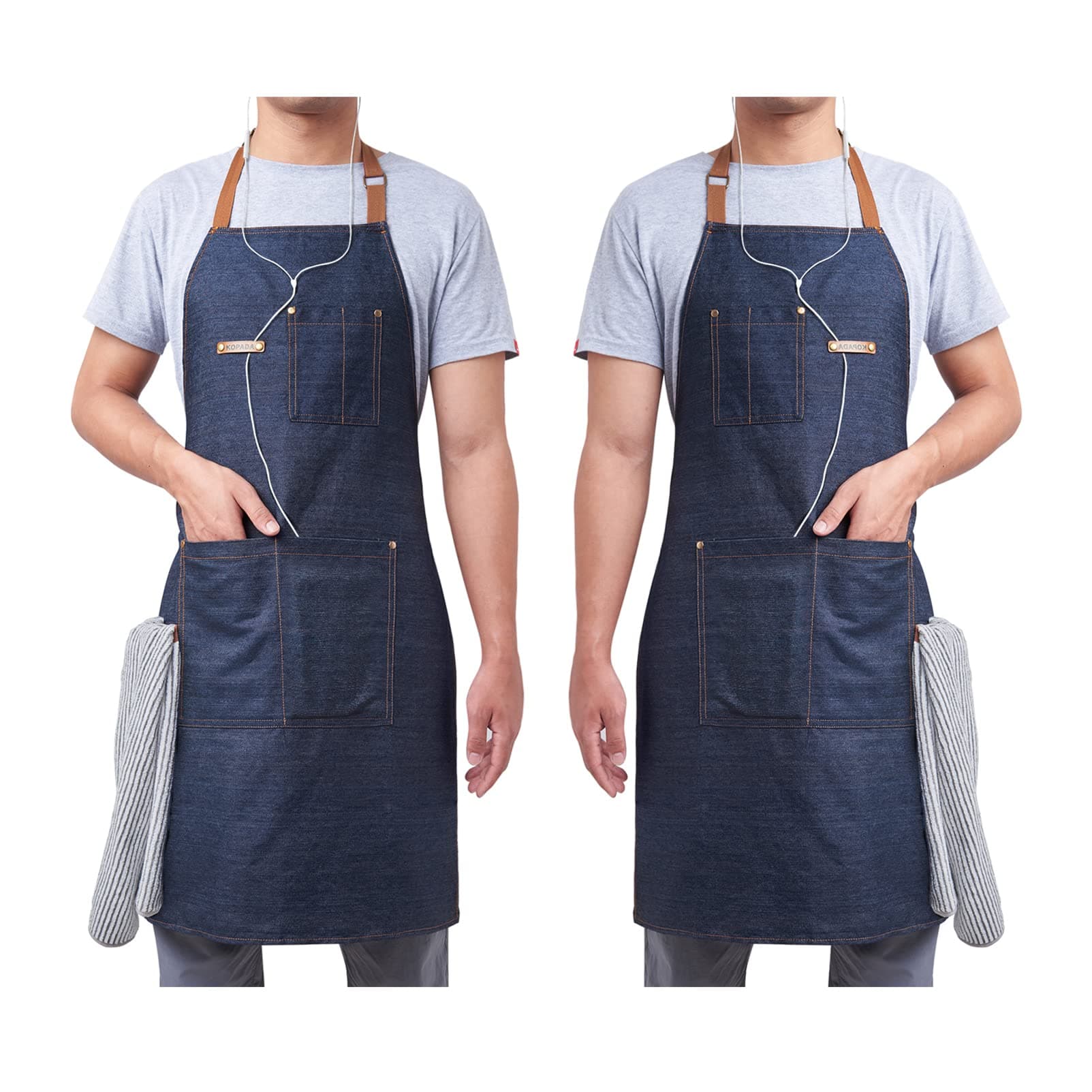 KPD Denim Apron With Pockets - Adjustable Blue for Kitchen, BBQ, and Garden - Work Apron for Men and Women