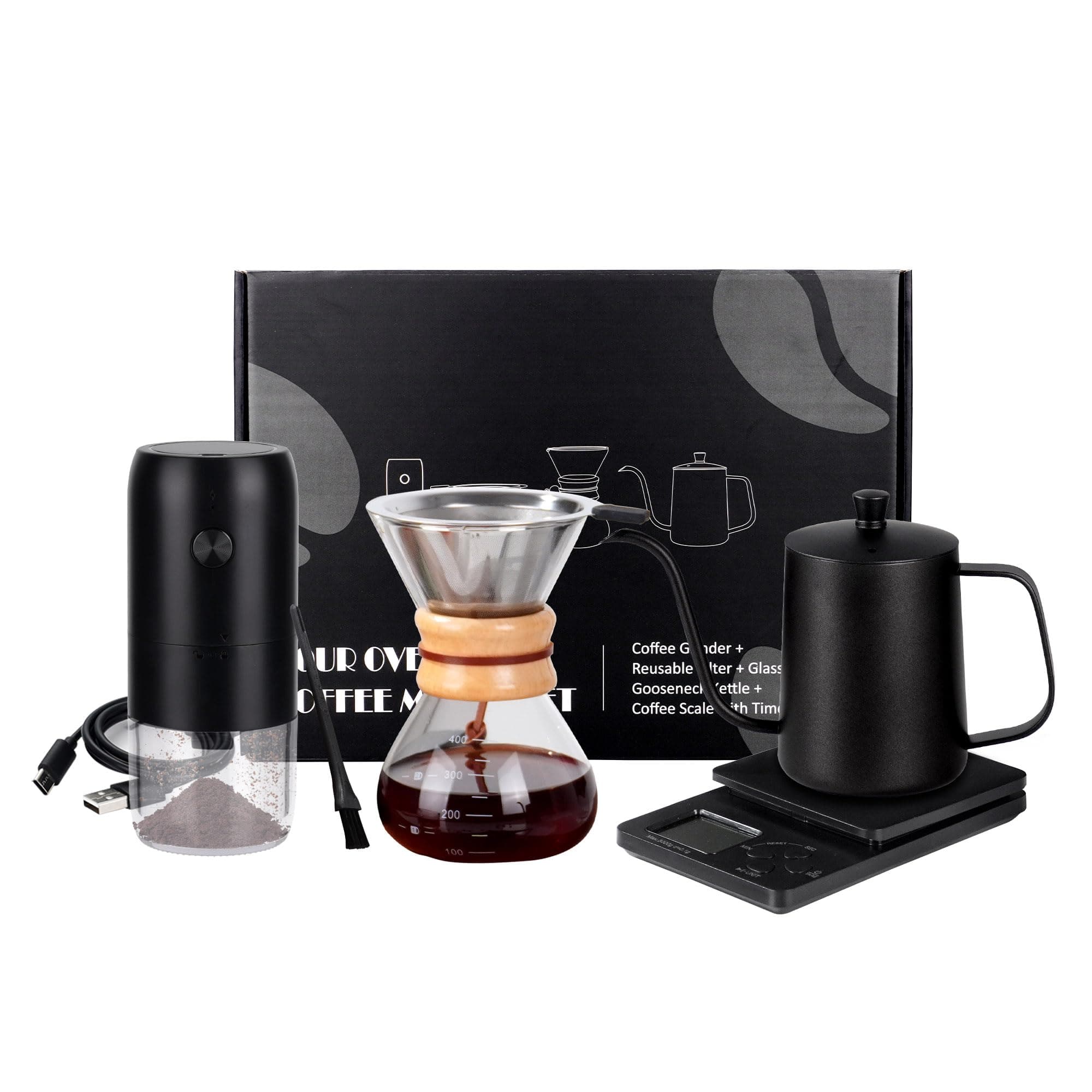 SuperCook Pour Over Coffee Dripper Set, Hand Drip Coffee Maker Set, All in One Pour Over Kit with Electric Grinder, Coffee Dripper Set, Ideal for Anniversary Birthday Gift