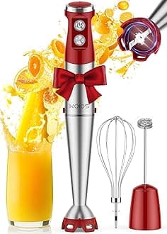 Immersion Blender, 1000W Anti-scratch 3-in-1 Hand Blender, Upgraded 12 Speed Stainless Steel Blade Stick Blender with Turbo Mode, Whisk and Milk Frother, Non-BPA, Red