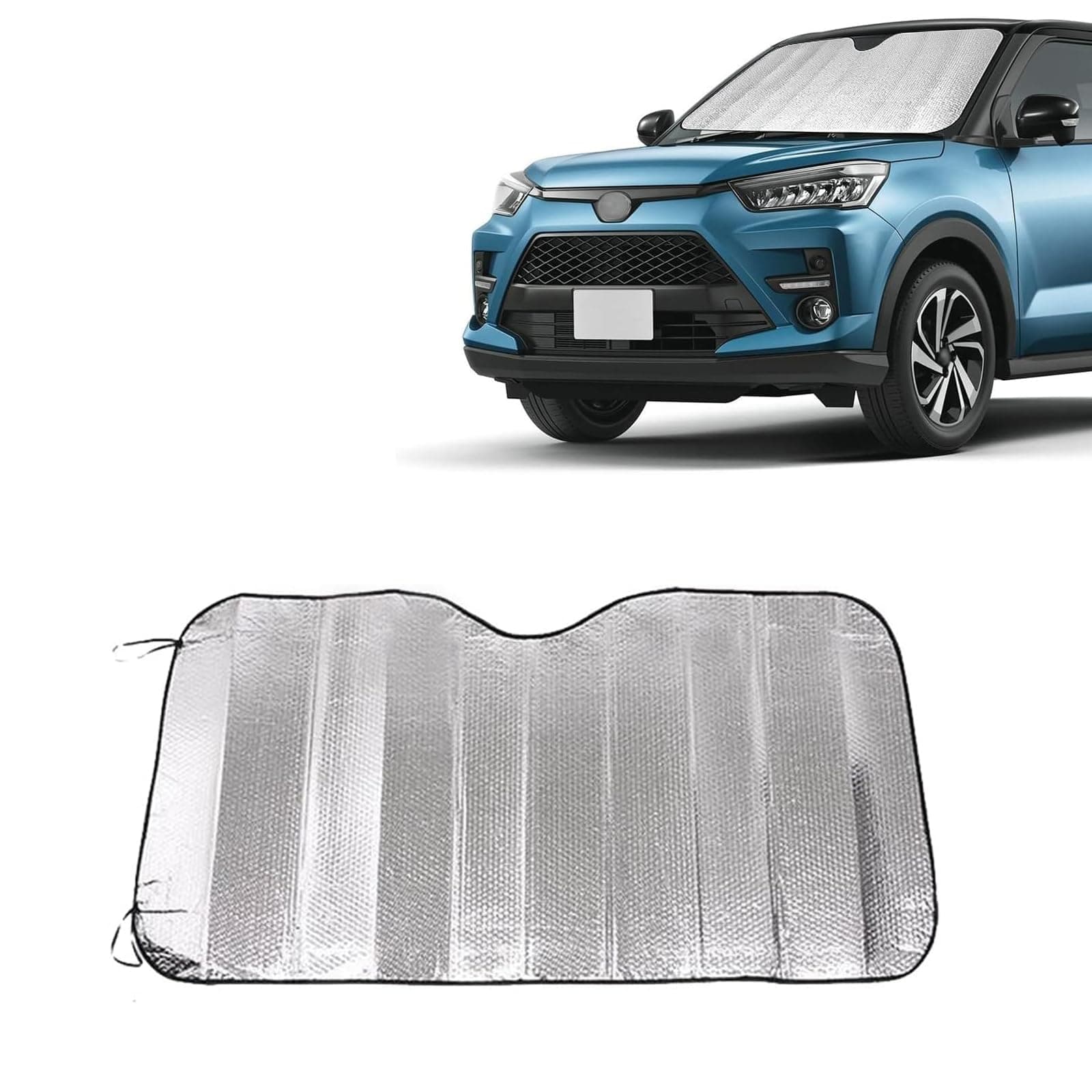 1 PC Car Front Windshield Sunshade, 55.11" x 27.55" Thickened Foldable for Easy Storage Insulated Reflective Foam Sunshade, Summer Essentials Accessories, Suitable for Cars, SUVs (Silver)