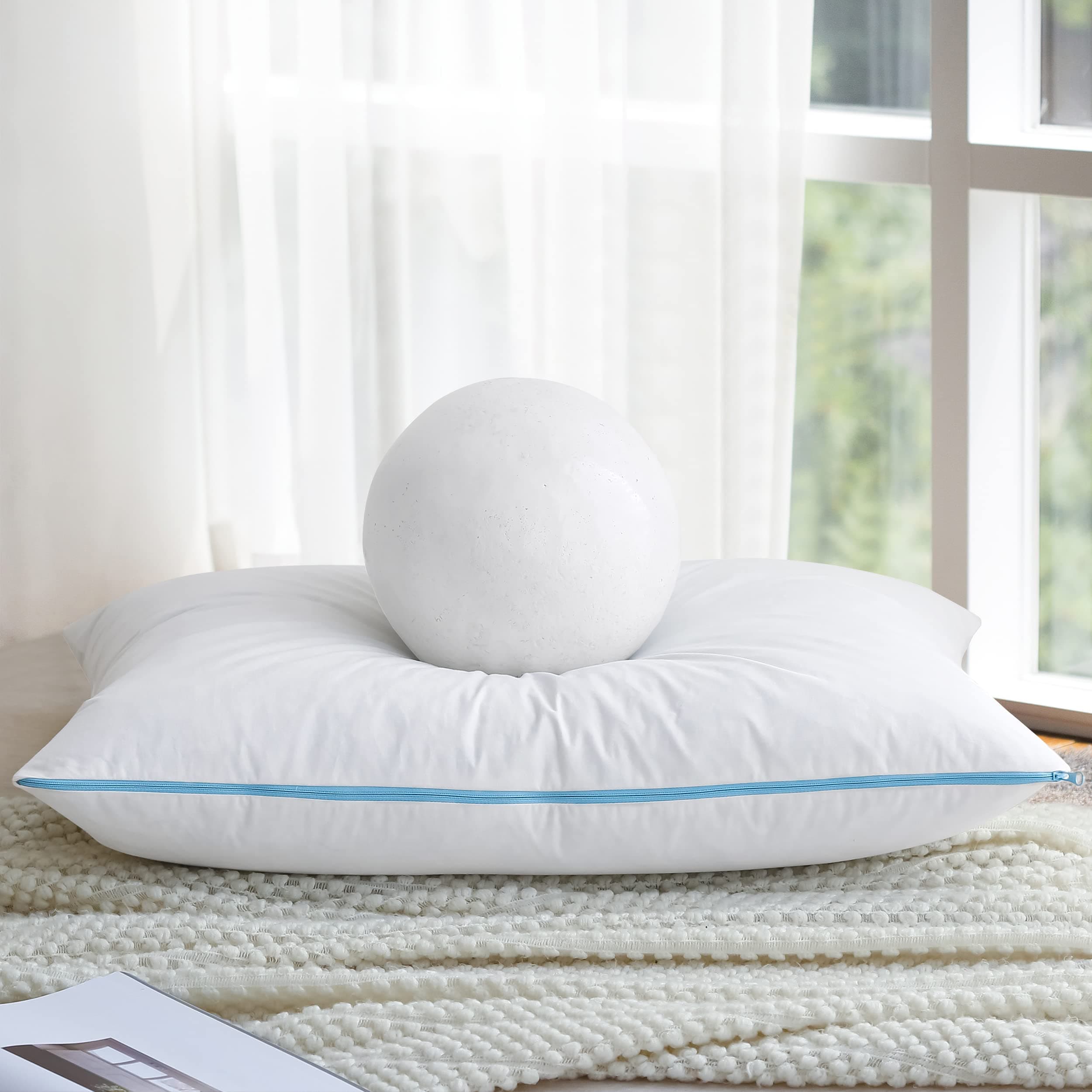 SNOWMAN Goose Down Feather Pillow 1 Pack, Adjustable Bed Pillow for Back, Stomach or Side Sleepers, Down Feather Pillow Insert with 2 Functional Zippers Cotton Fabric - 20x36inches