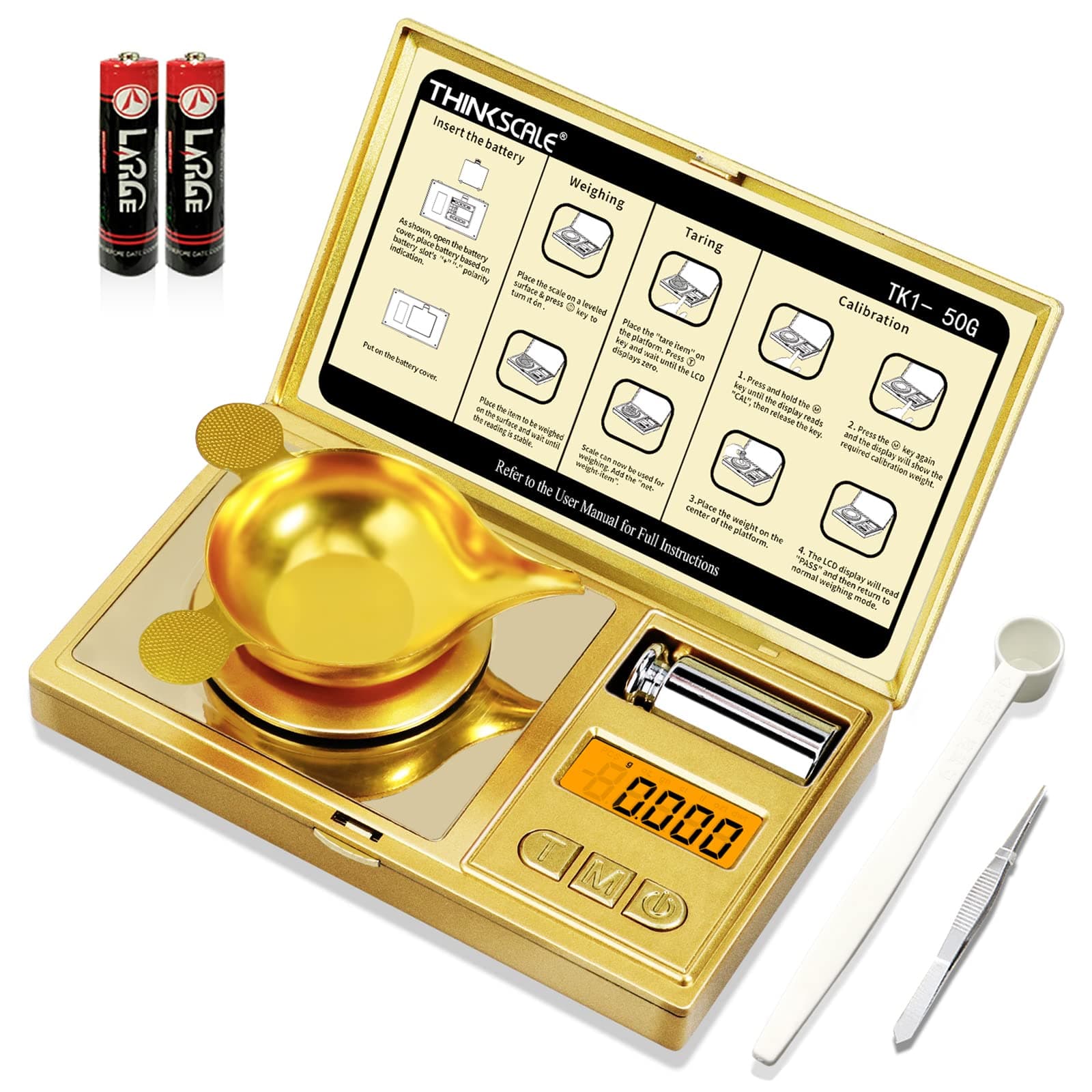 Thinkscale High Precision Milligram Scale, 50G/0.001G Digital Pocket Mg Scale For Powder, Jewelry, Medicine, Gem, Reloading, Mini Gold Gram 6 Units, Tare, Cal Weight, Tweezer And Tray