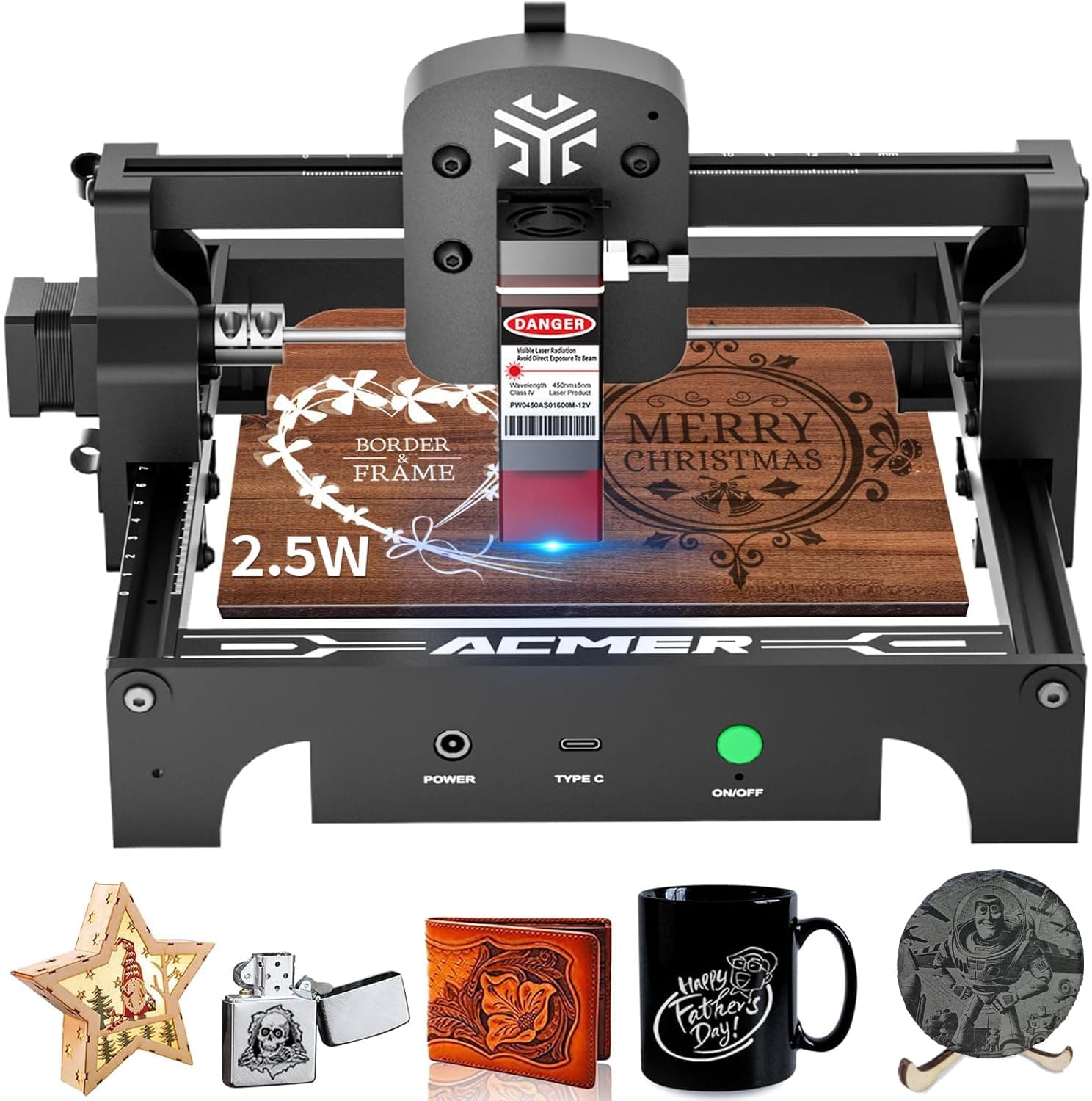 ACMER S1 Laser Engraver for Beginner Mini Laser Engraving Machine for Wood Metal, Laser Class4 (S1-2500mW)