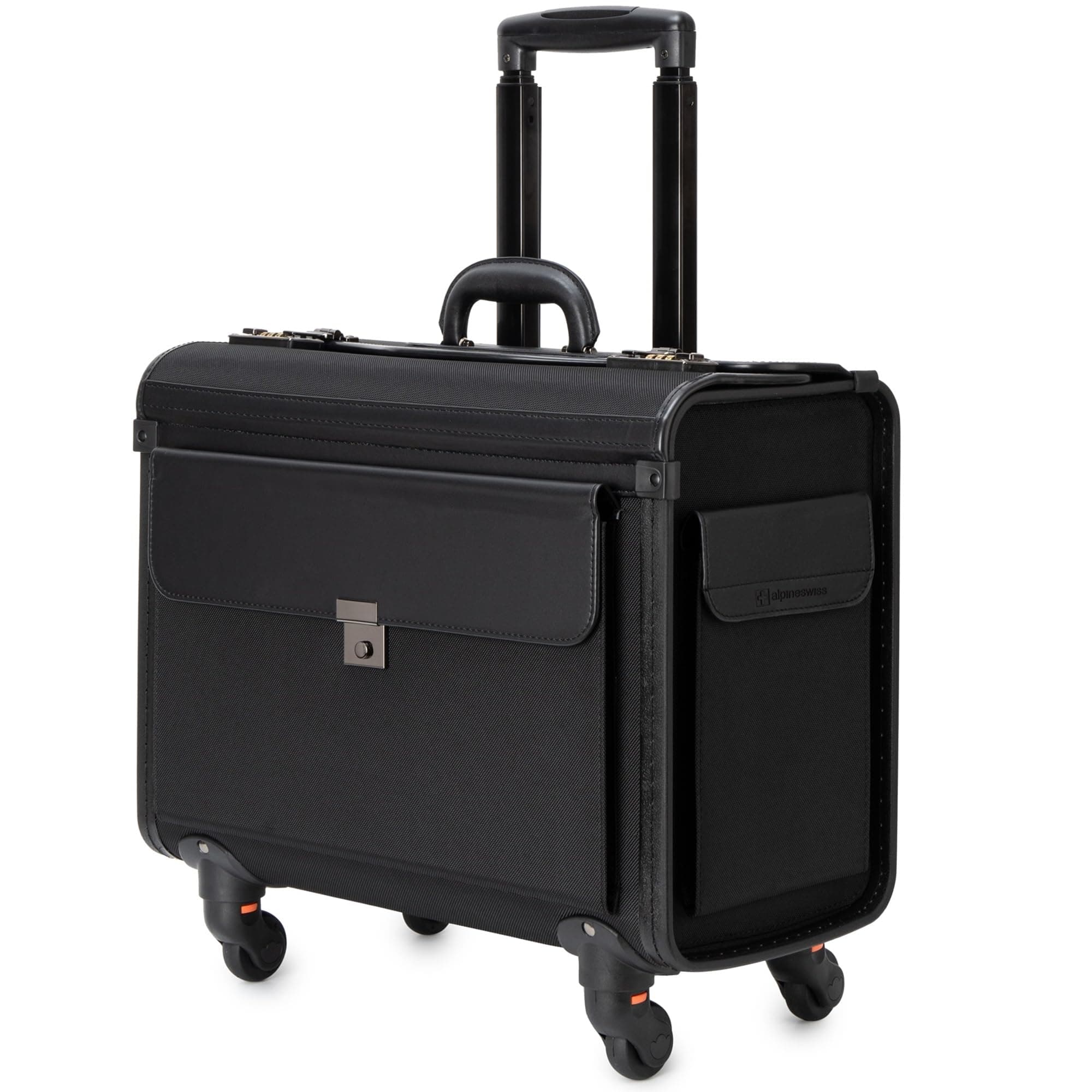 Alpine Swiss Wheeled Briefcase | Rolling Briefcase Locking Telescopic Handle 4 Replaceable Wheels | Pilot Lawyer Litigator Attache Case | 17” Laptop Compartment | Dual Combo Locks | Organizer Pockets