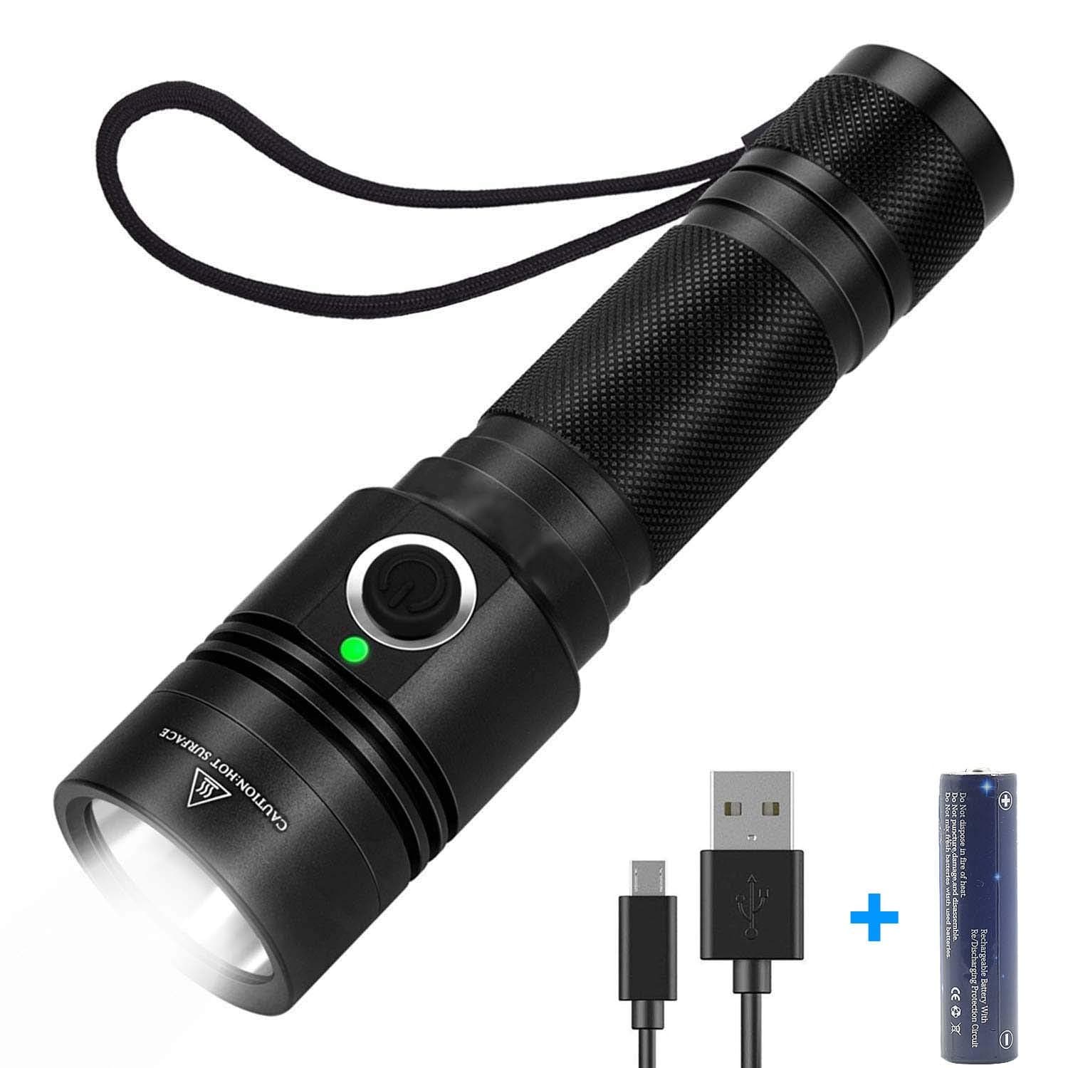 Super Bright Tactical Flashlight, WASAGA Rechargeable LED Torch Light, CREE LED 1200 Lumens,IPX6 Water-Resistant,3 Light Modes for Hiking Camping Commuting (Black 1 Set)