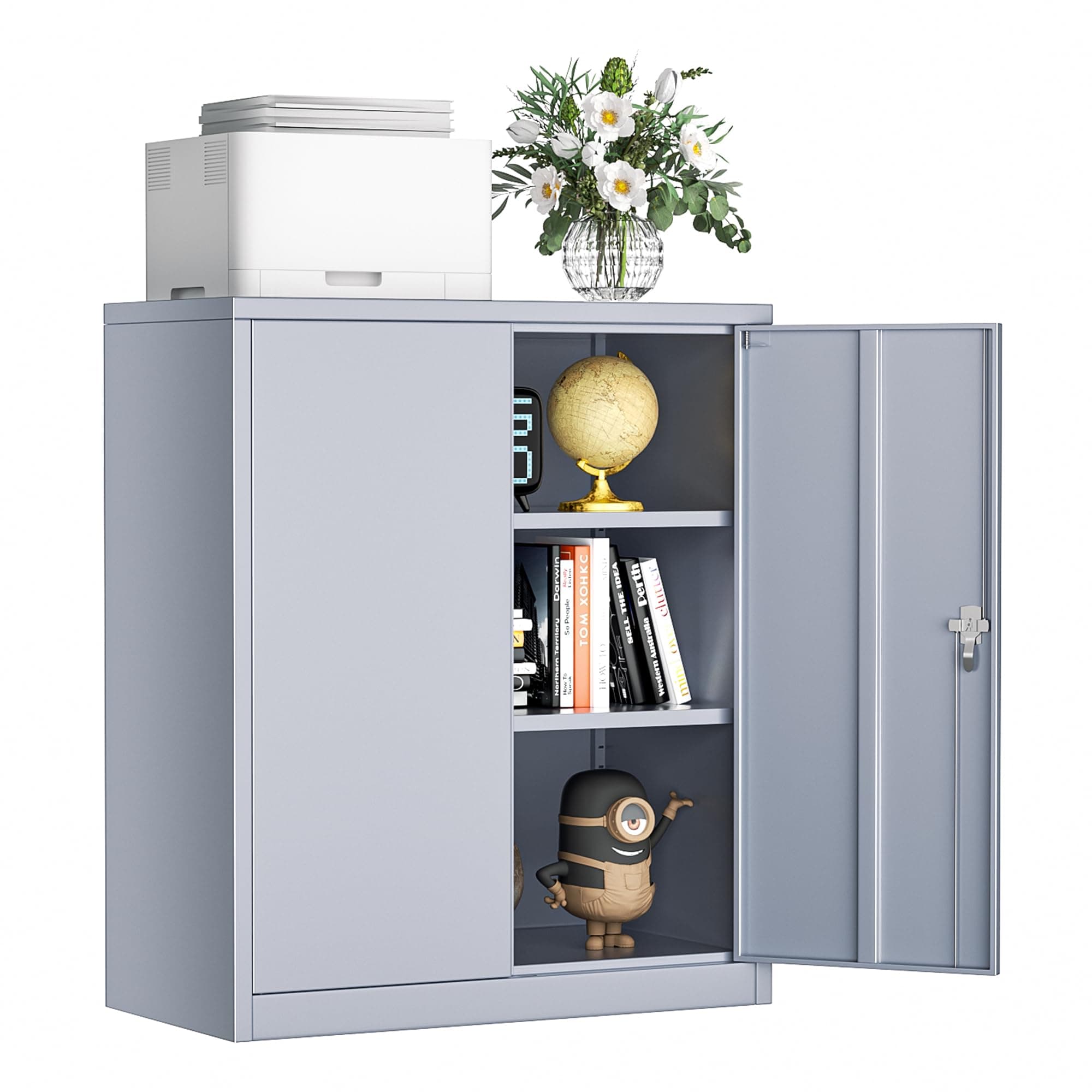INTERGREAT Metal Storage Cabinets with Lock, Lockable Storage Cabinet with 2 Locking Doors and 2 Adjustable Shelves, Small Office Steel Cabinet for Home, Warehouse