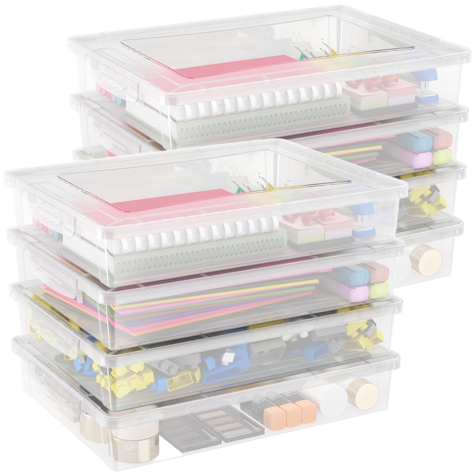 Lifewit 8 Pack Plastic Multi-Purpose Storage Box with Latching Lids, Clear A4 Paper Storage, Classroom Organization, Storage Containers for Board Game, Craft, Document, Magazine, Art Supplies