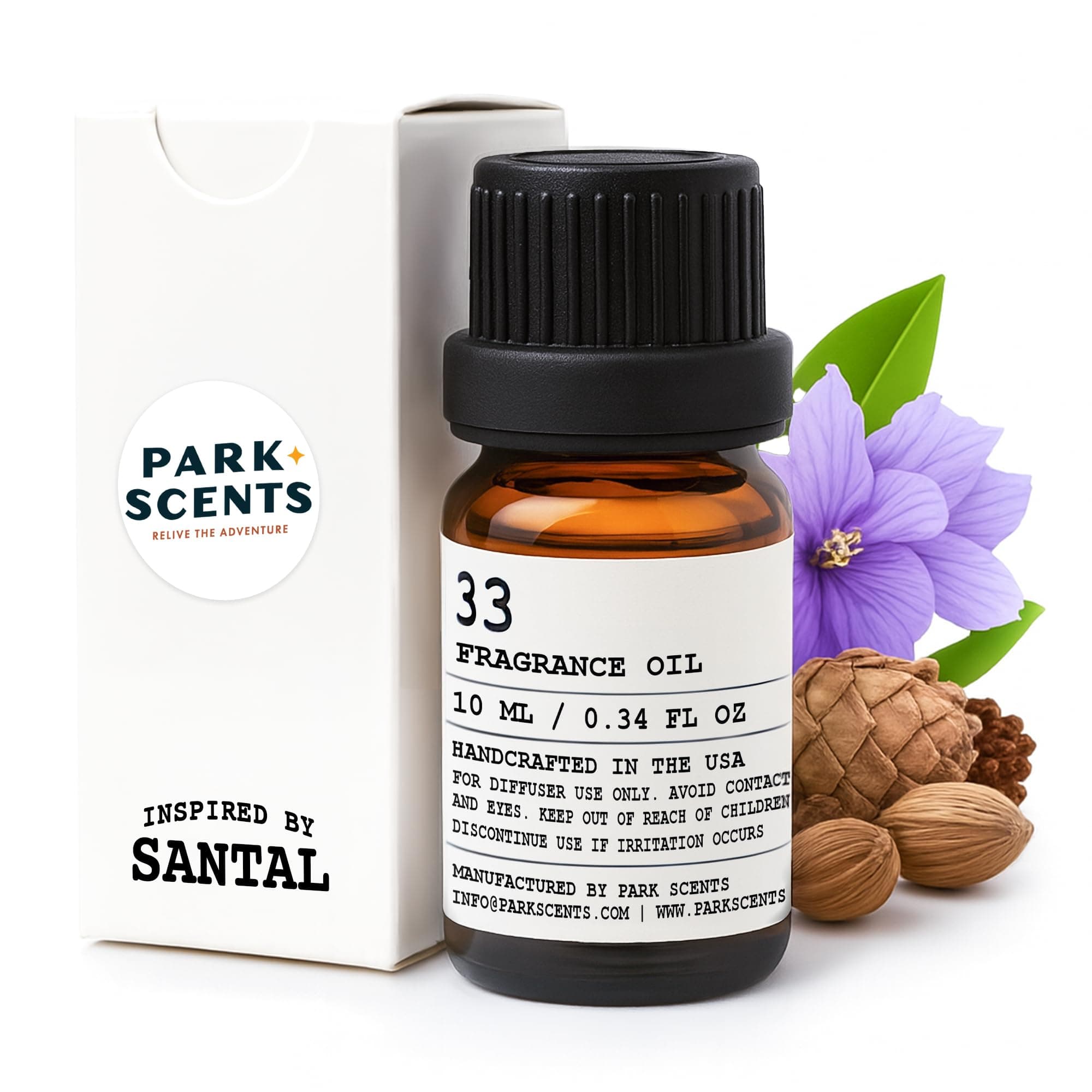 Santal Essential Oil for Diffuser - Inspired by Santal 33 Scent, Diffuser Oil with Euro Dropper - Aromatic Luxurious Fragrance, Handcrafted in The USA - Glass Bottle, 10 ml.