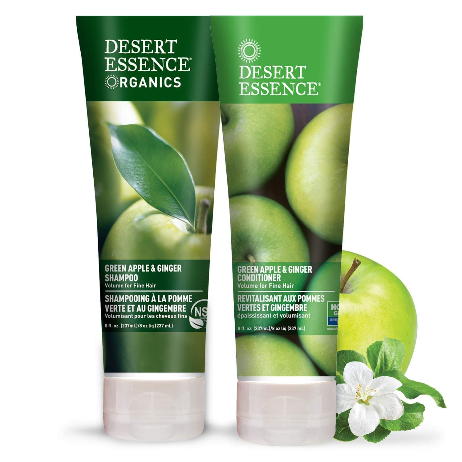 Green Apple & Ginger Shampoo & Conditioner Bundle - 8 Fl Ounce - Volume For Fine Hair - Natural - Deep Moisturizing - Antioxidants - Maca Root - Softer & Shinier - Smooth & Silky