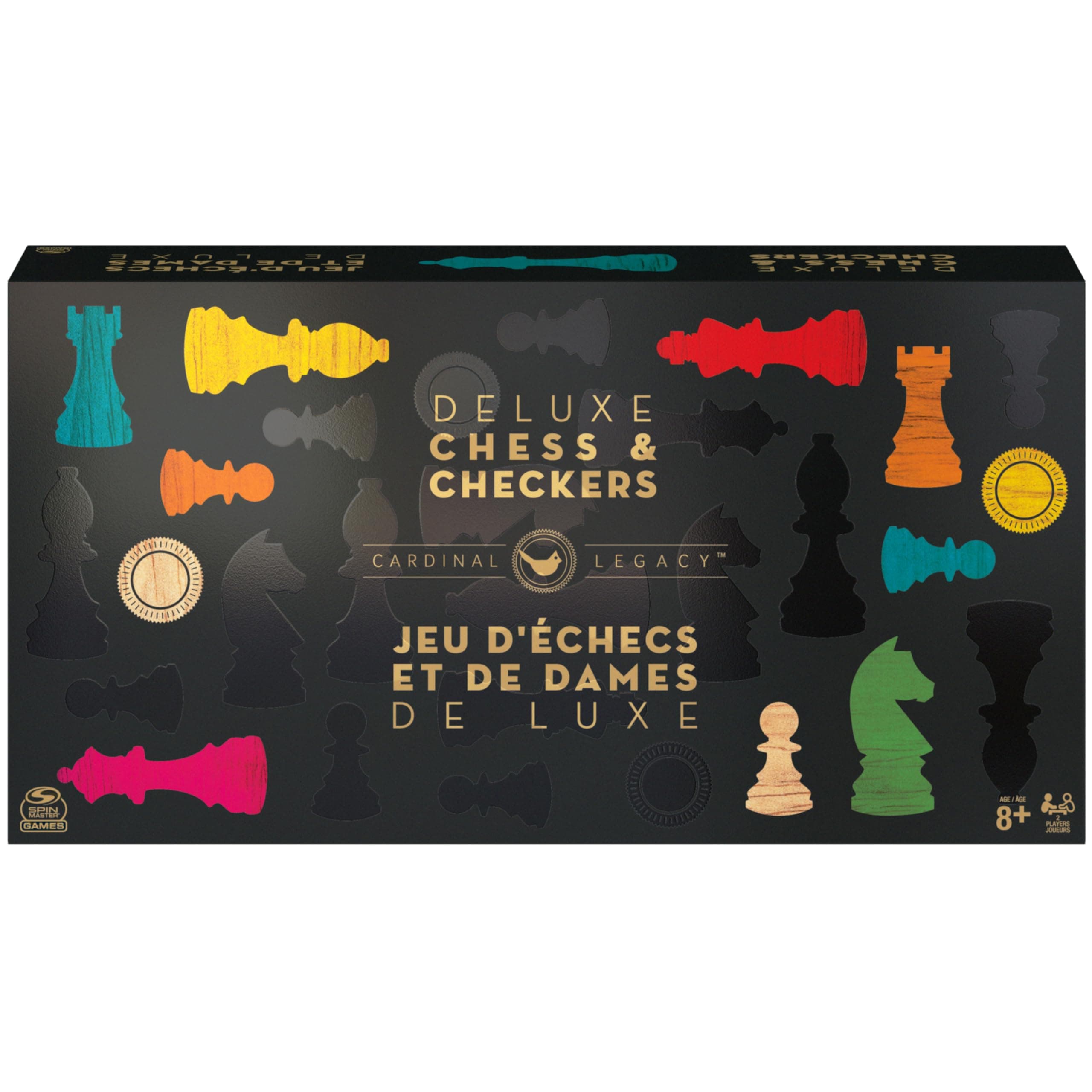 Legacy Deluxe Chess & Checkers Set, Classic Two Player Game Includes Folding Board with Solid Wood Playing Pieces, for Kids and Adults Ages 8 and up