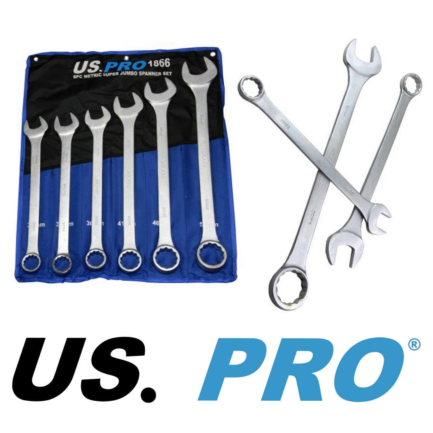 US PRO 6 Piece Super Jumbo Combination Spanner Set Wrench 33-50mm 1866