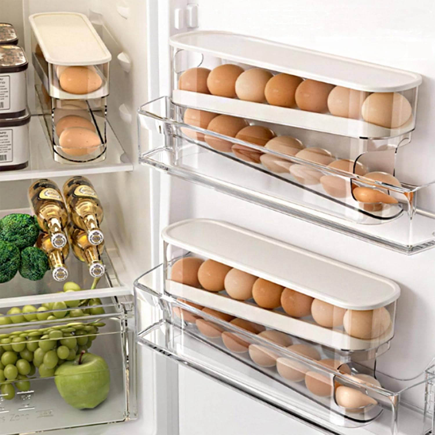 Auto Rolling Fridge Egg Organizer, Space Saving Eggs Dispenser for Refrigerator Storager, Home Egg Holder, 1 pack