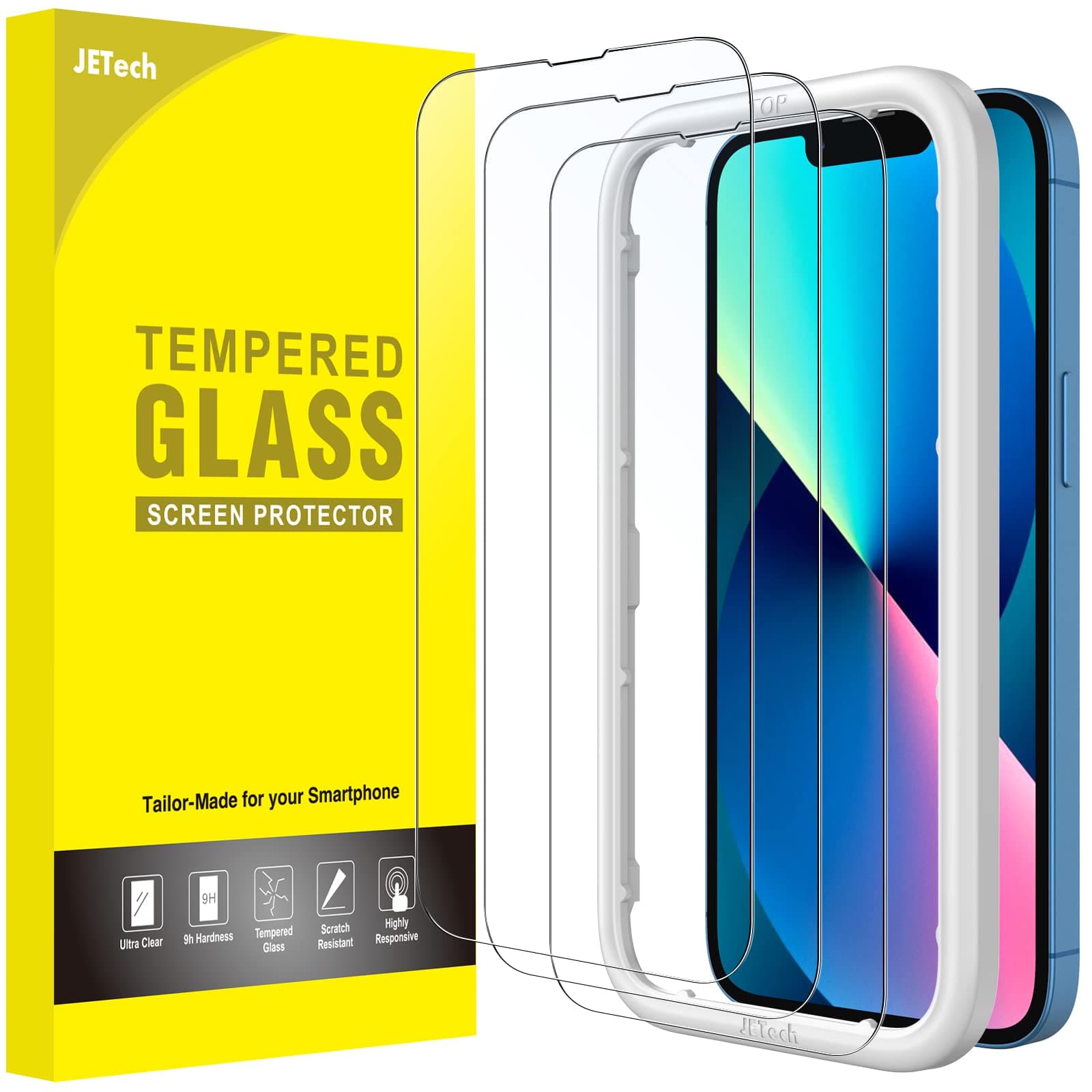 JETech Full Coverage Screen Protector for iPhone 17e (2026) / 16e / 13/13 Pro, Tempered Glass Film with Easy Installation Tool, Case-Friendly, HD Clear, 6.1-Inch Display, 3-Pack