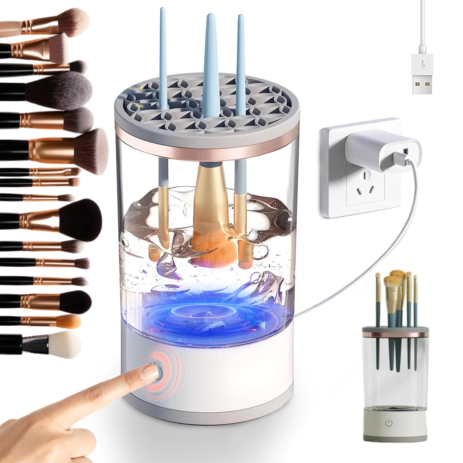 Electric Makeup Brush Cleaner, Automatic Spinning Makeup Brush Cleaner Machine Damage-Free Bristles Sonic Vibration Cosmetic Clean and Dryer USB Reusable for All Size Make up Brushes