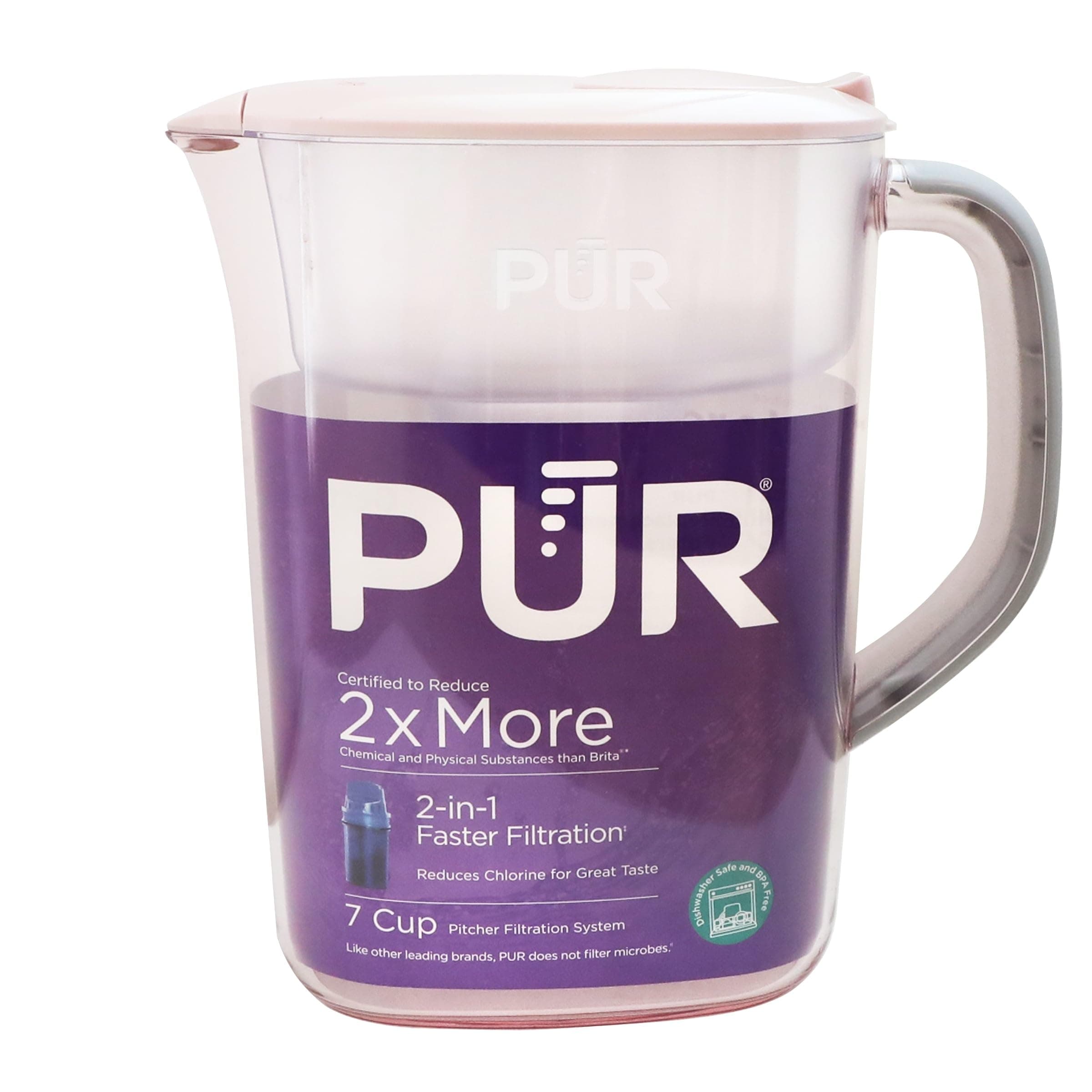 7-Cup Water Filter Pitcher with 1 Genuine PUR Filter, 2-in-1 Powerful, Faster Filtration, Lasts 2 Months or 40 Gallons, Dishwasher Safe, Blush (PPT700PA)