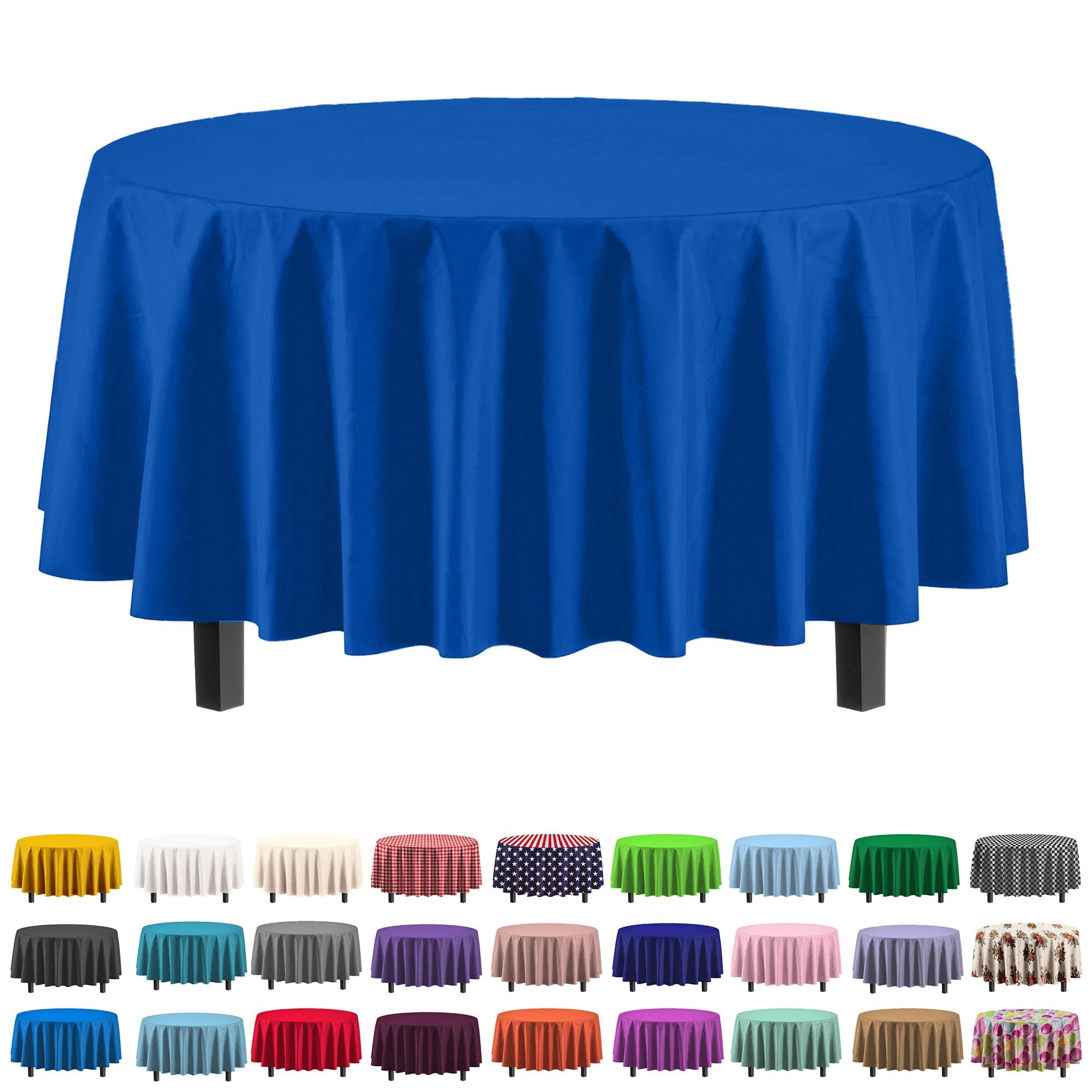 Exquisite 12-Pack Premium Plastic 84-Inch Round Tablecloth - Dark Blue