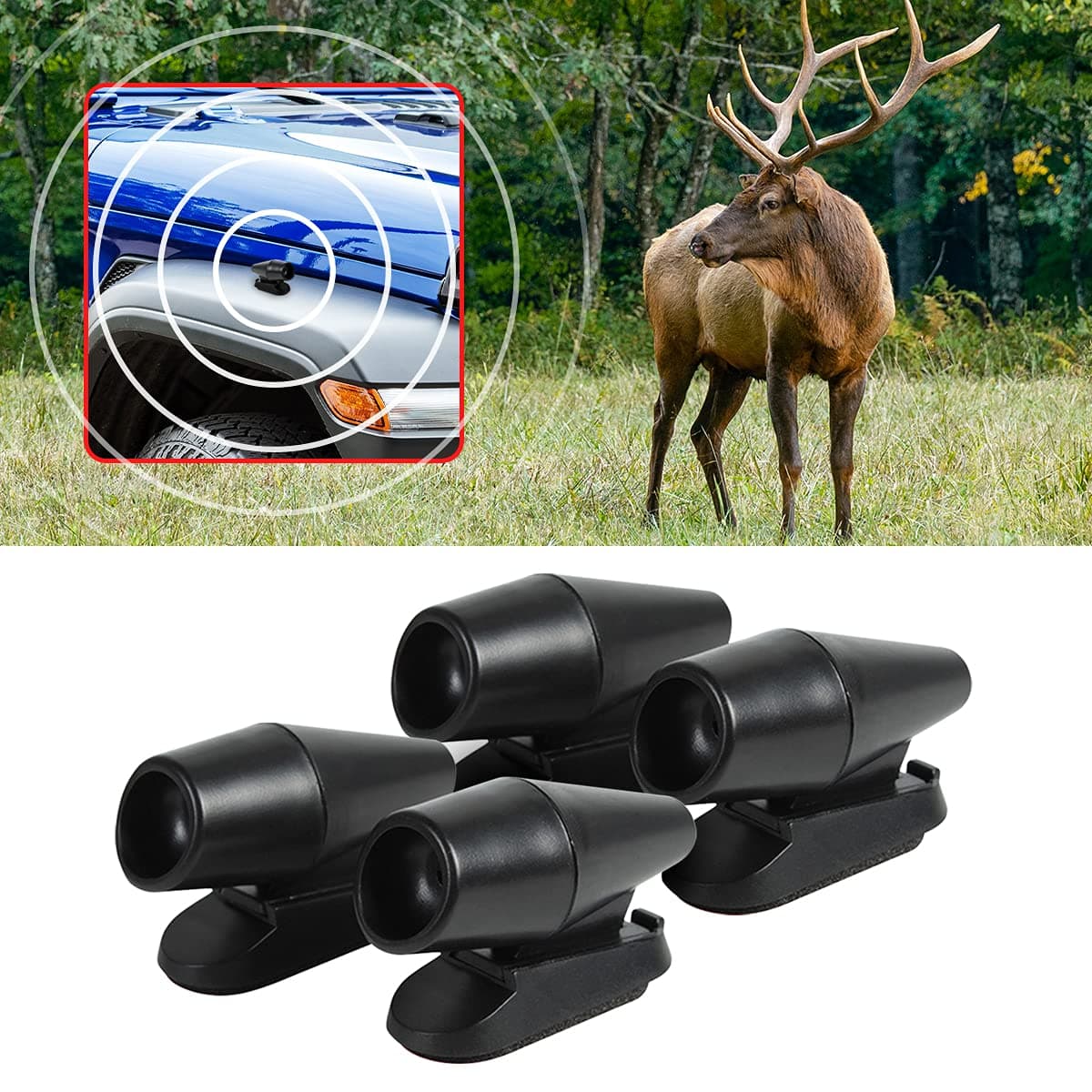 Deer Warning Whistle for Car with Extra Tapes, 4 Pack Save Deer Whistles Repellent Devices, Animal Alert for Cars Vehicles Motorcycles (Black/4PCS)