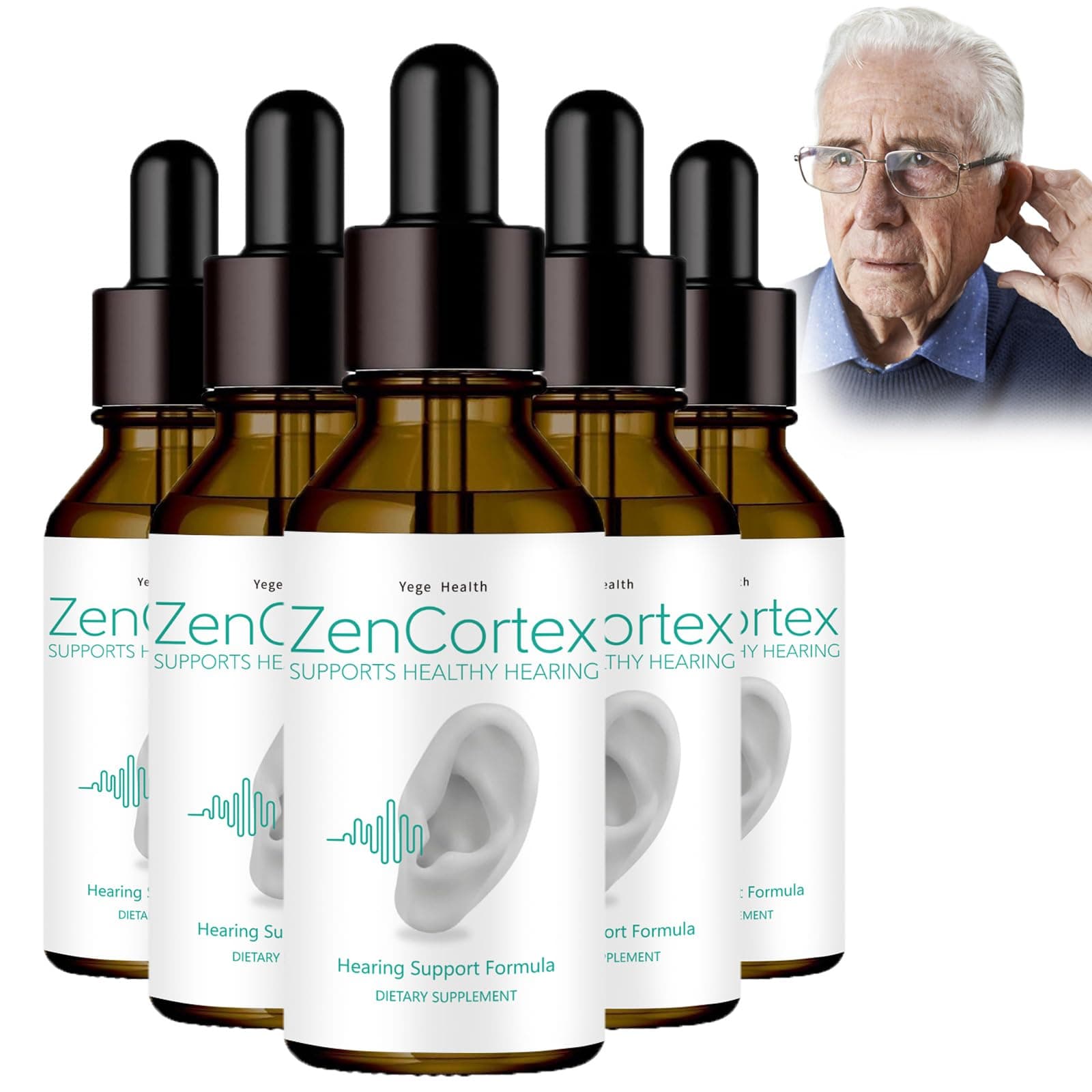 Tinnitus Relief for Ringing Ears, Zencortex Cortex Ear Drops, Zencortex for Tinnitus, Helps with Eardrum Health, Promotes Auditory Clarity, Bottle for 30 Days (5 Pack)