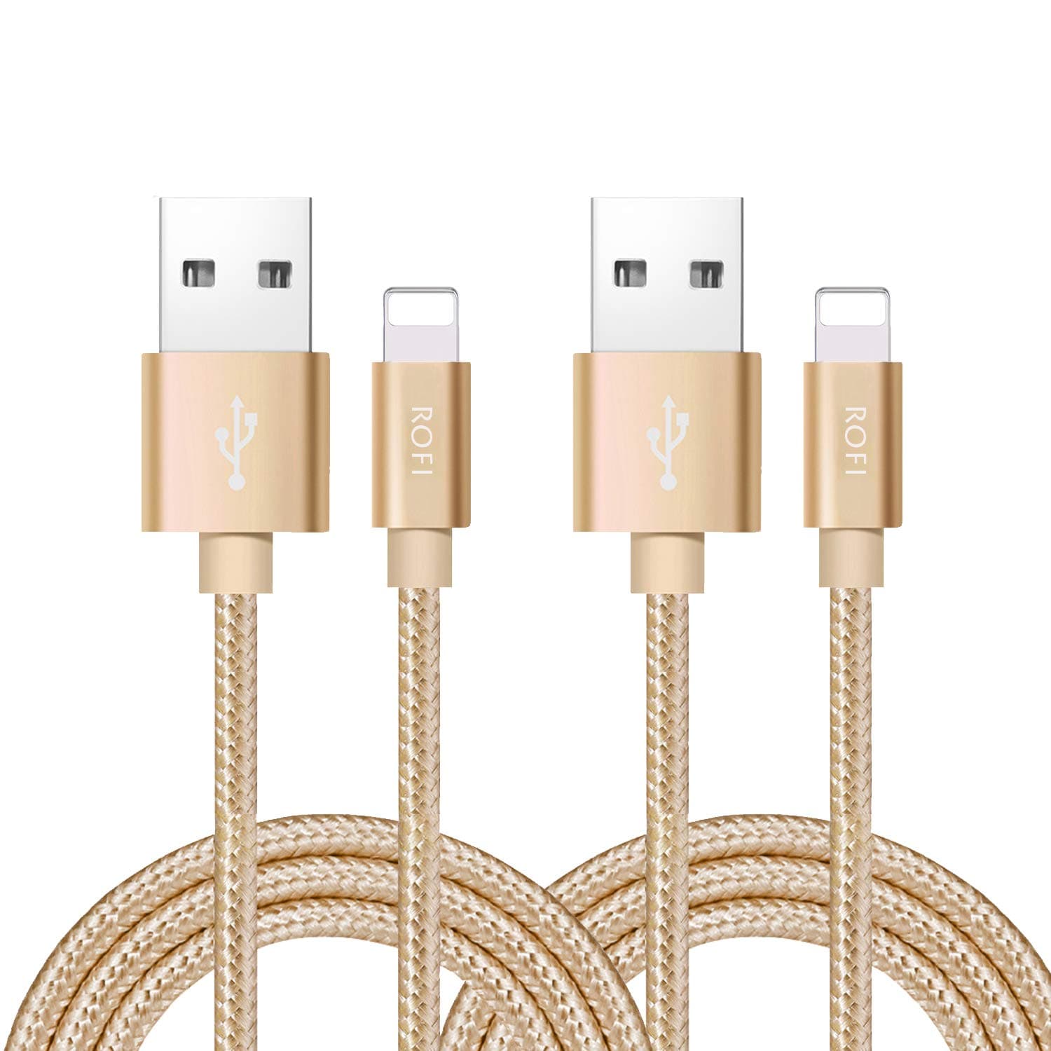 RoFICompatible Phone Cable, [2Pack] Nylon Braided Fast Charging USB Cord Replcement for Phone X 8 8 Plus 7 7 Plus 6s 6s Plus 6 6 Plus 5 5S 5C SE Pad Air Mini and More 2 Feet