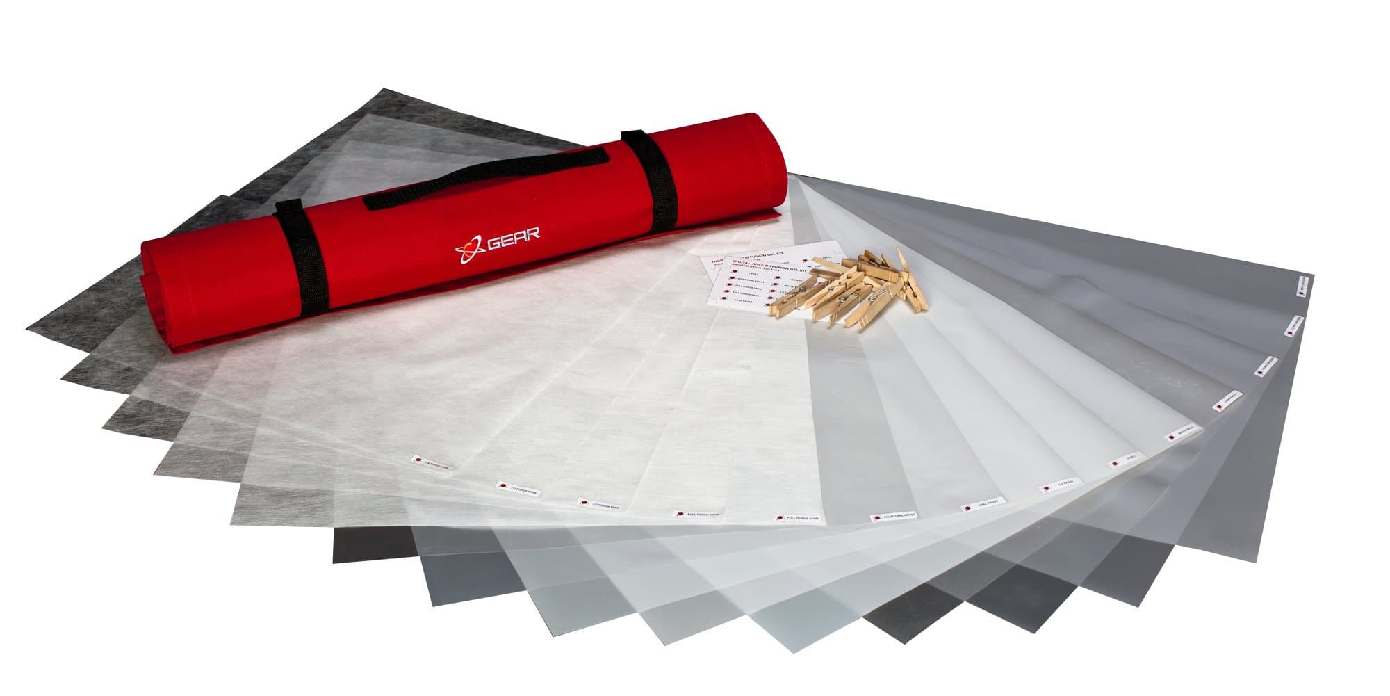 Digital Juice Diffusion Gel Kit w/Free Roll-Up Bag & C-47 Clips for Light Modification for Photography w/ 12 Gel Filters