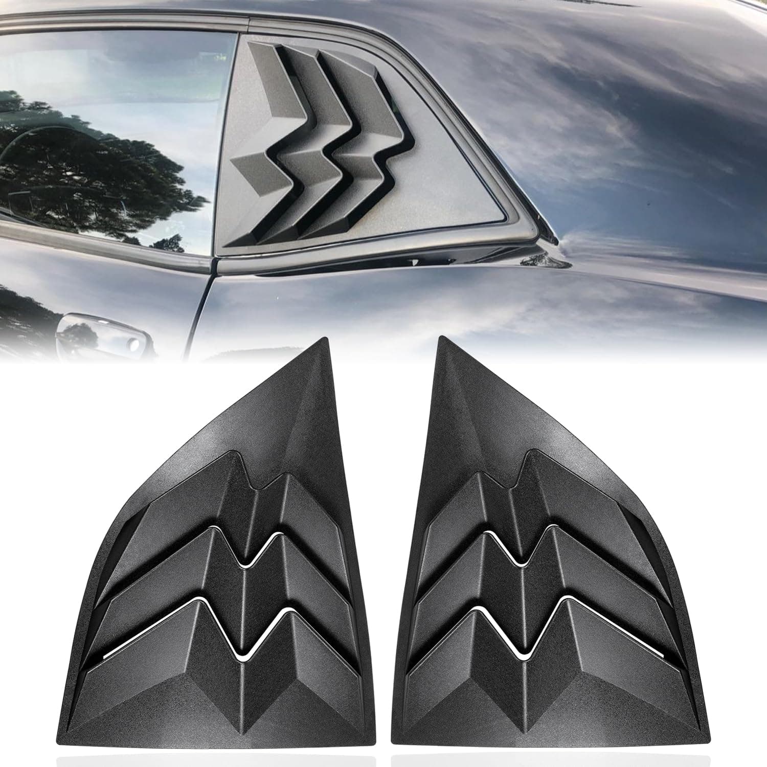 2 x Side Window Louvers for 2008-2024 Dodge Challenger, ABS Plastic Auto Exterior Rear Side Window Louvers Air Vent Scoop Shades Cover Blinds, Matte Black