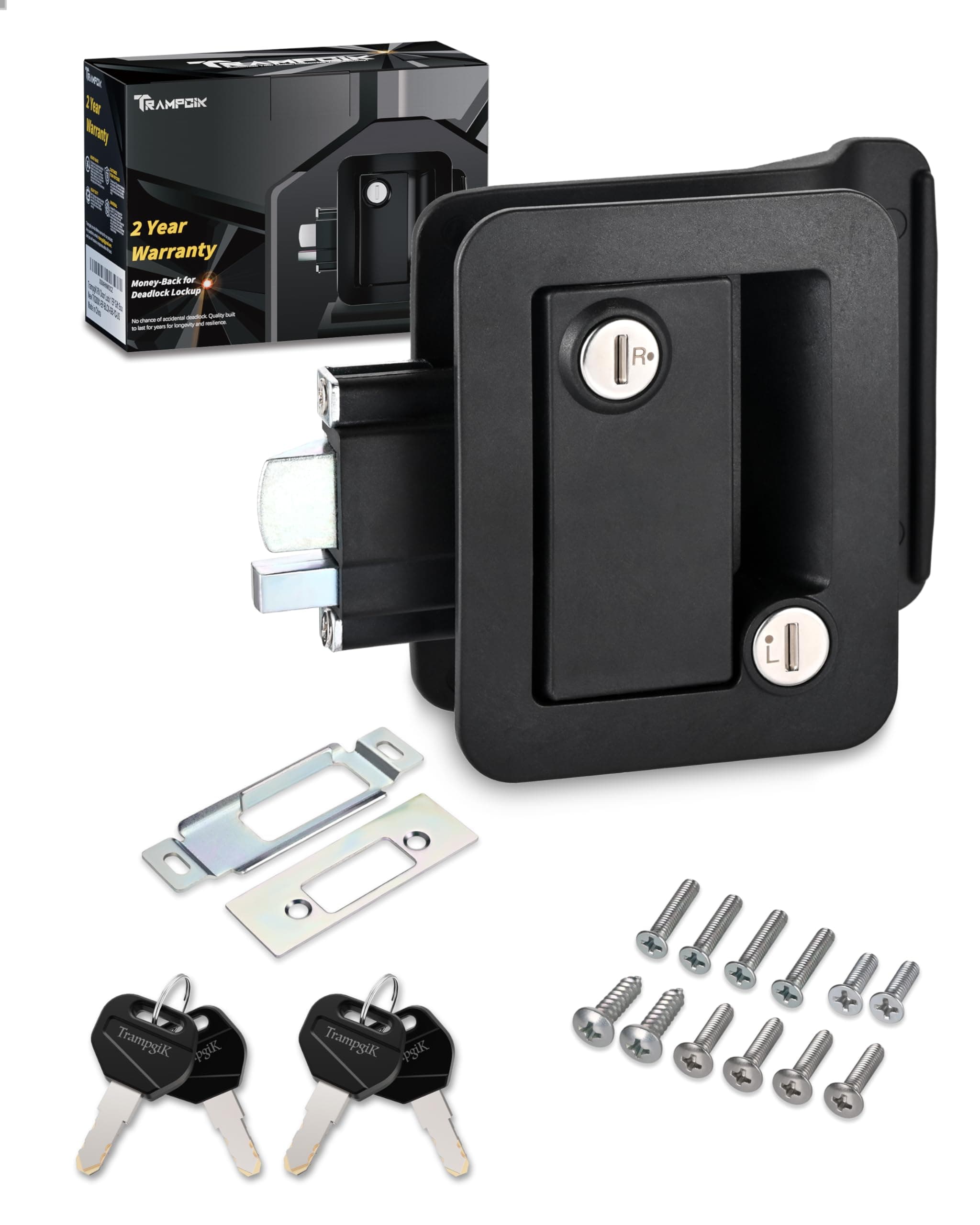 Engineering Plastic Camper Door Lock, RV Door Lock Replacement, Fit 3.65" x 2.95" Hole, for Motorhome,RV Camper,Entrance Front Door, 1 Lock+6 Key Aliked