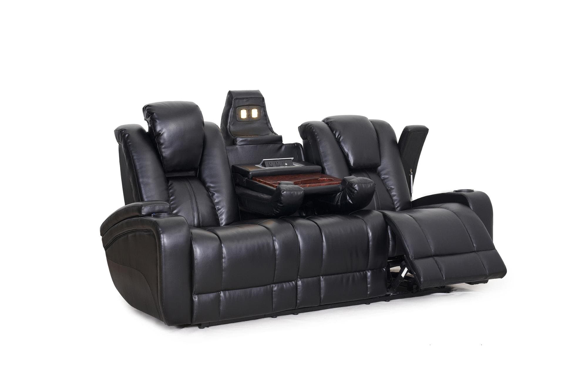 SeatCraft Innovator Reclining Sofa with Power and Drop Down Table, Black