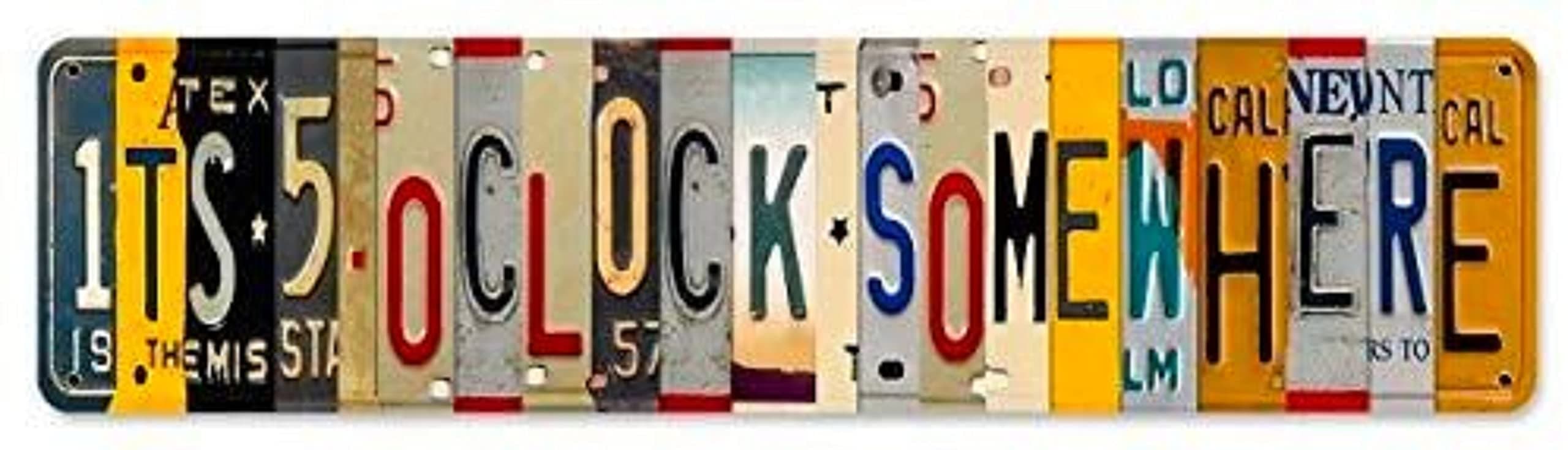 MOSM Five O Clock Somewhere Unique Metal Wall Decor for Home, Bar, Diner, Pub, 16 x 4 Inches,Fun Kitchen Decor, Unique Drinking Sign, Funny Bar Signs, Vintage Kitchen Signs