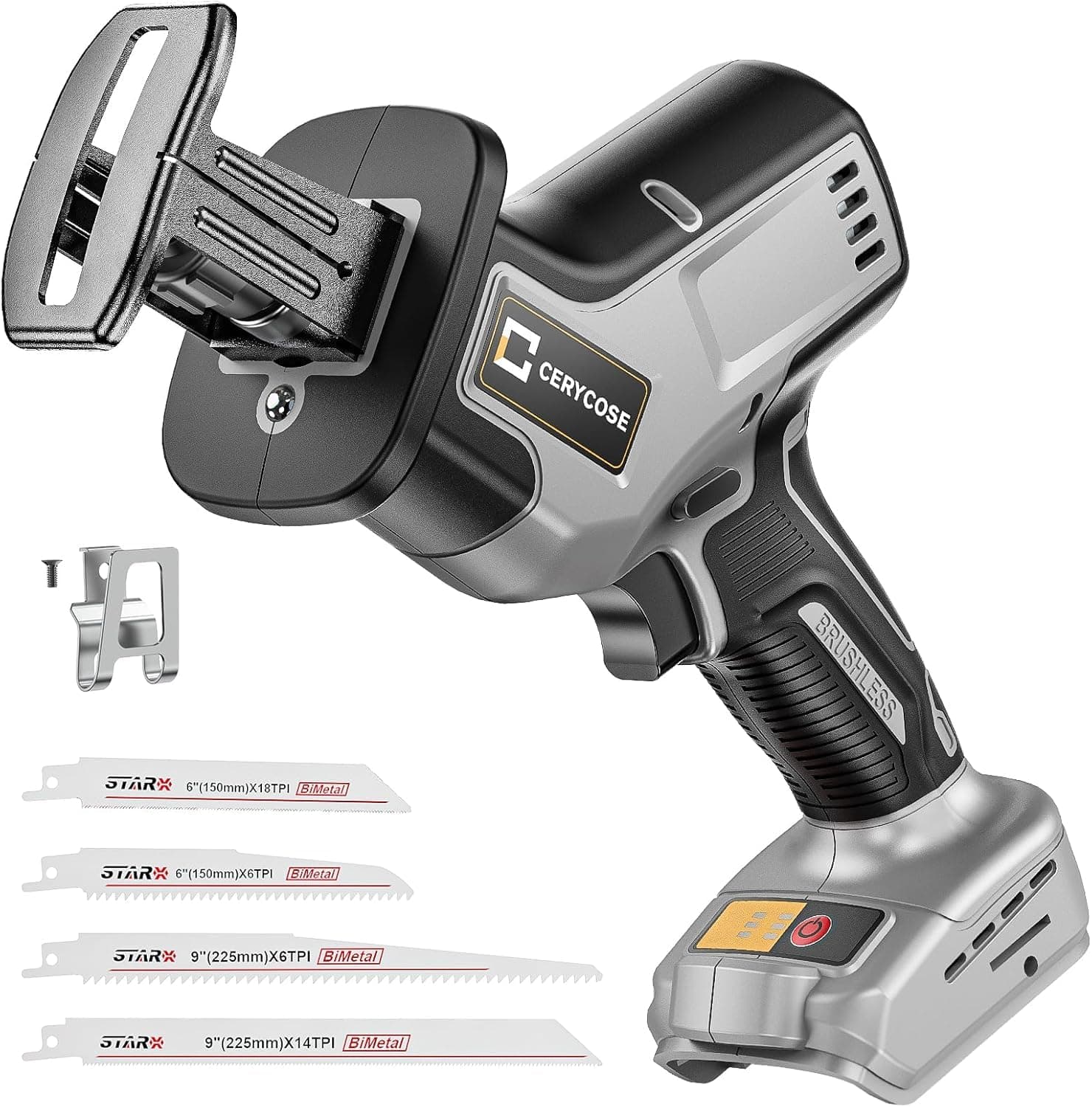 Cordless Reciprocating Saw for DeWalt 20V Max, Brushless Motor Variable Speed, Tool-Free Blade Change, Reciprocating saw with LED Light,4 Saw Blades for Metal Wood PVC Cutting, No Battery